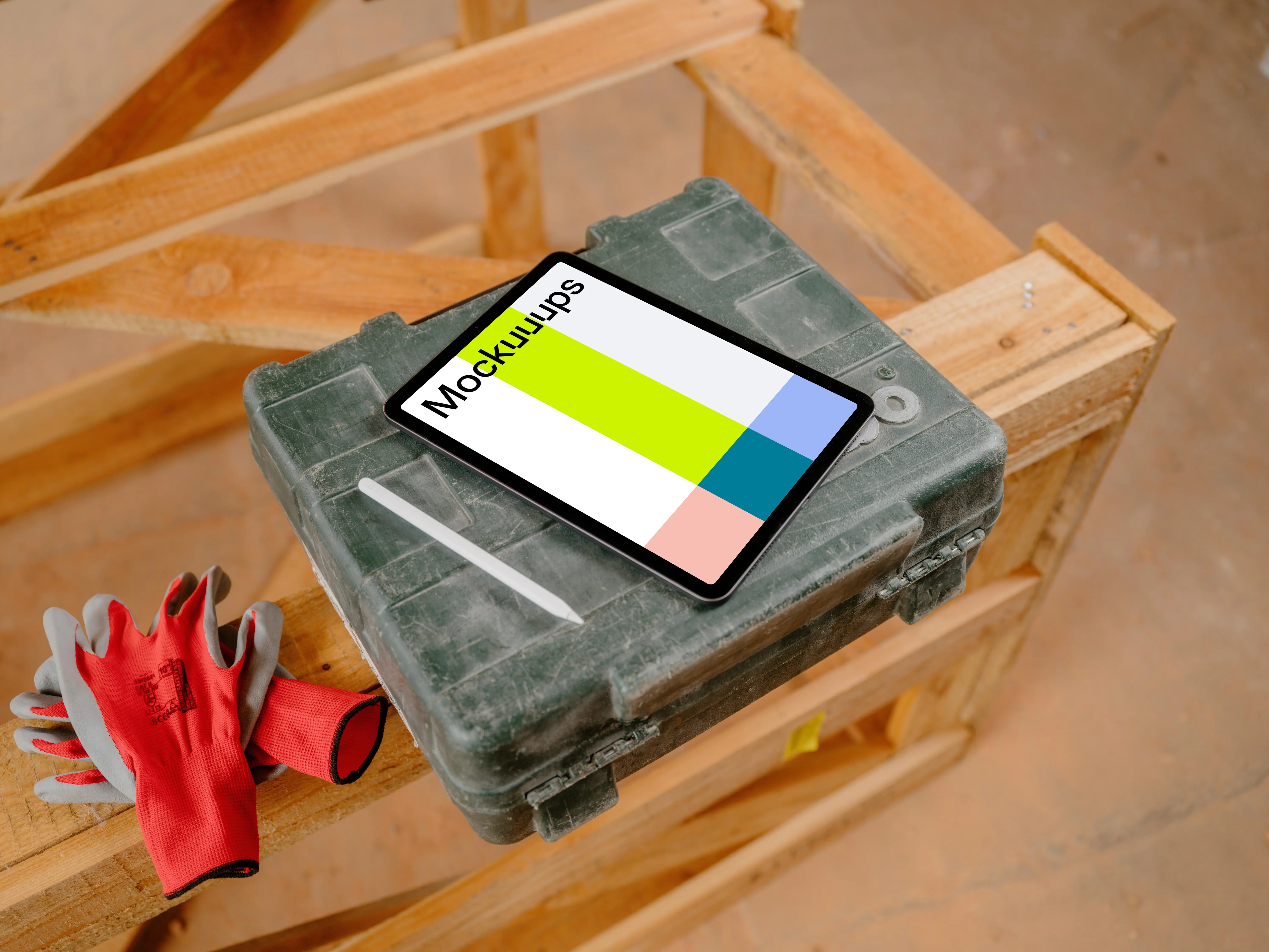 iPad Air placed on the construction equipment