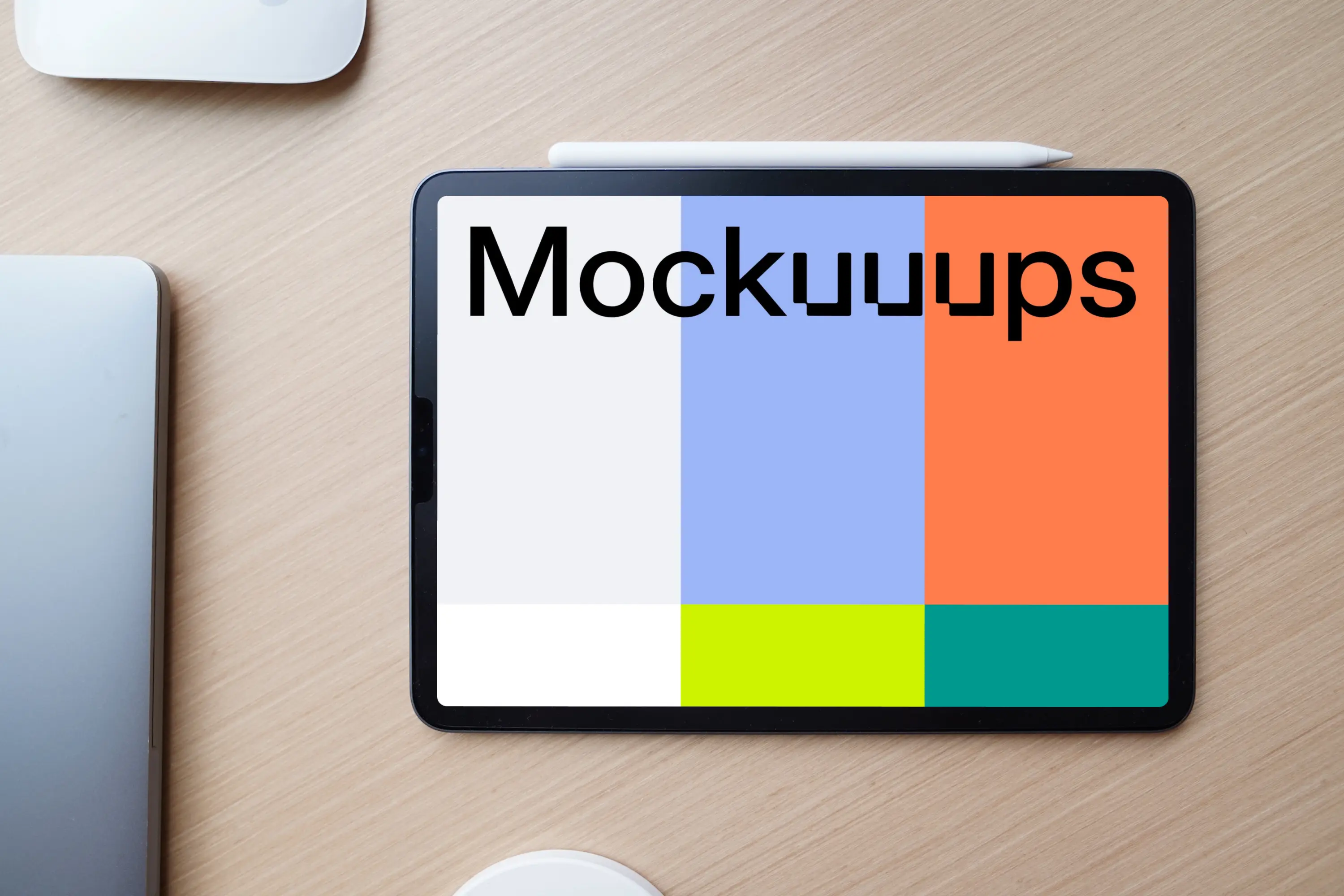 iPad mockup with pen on office desk