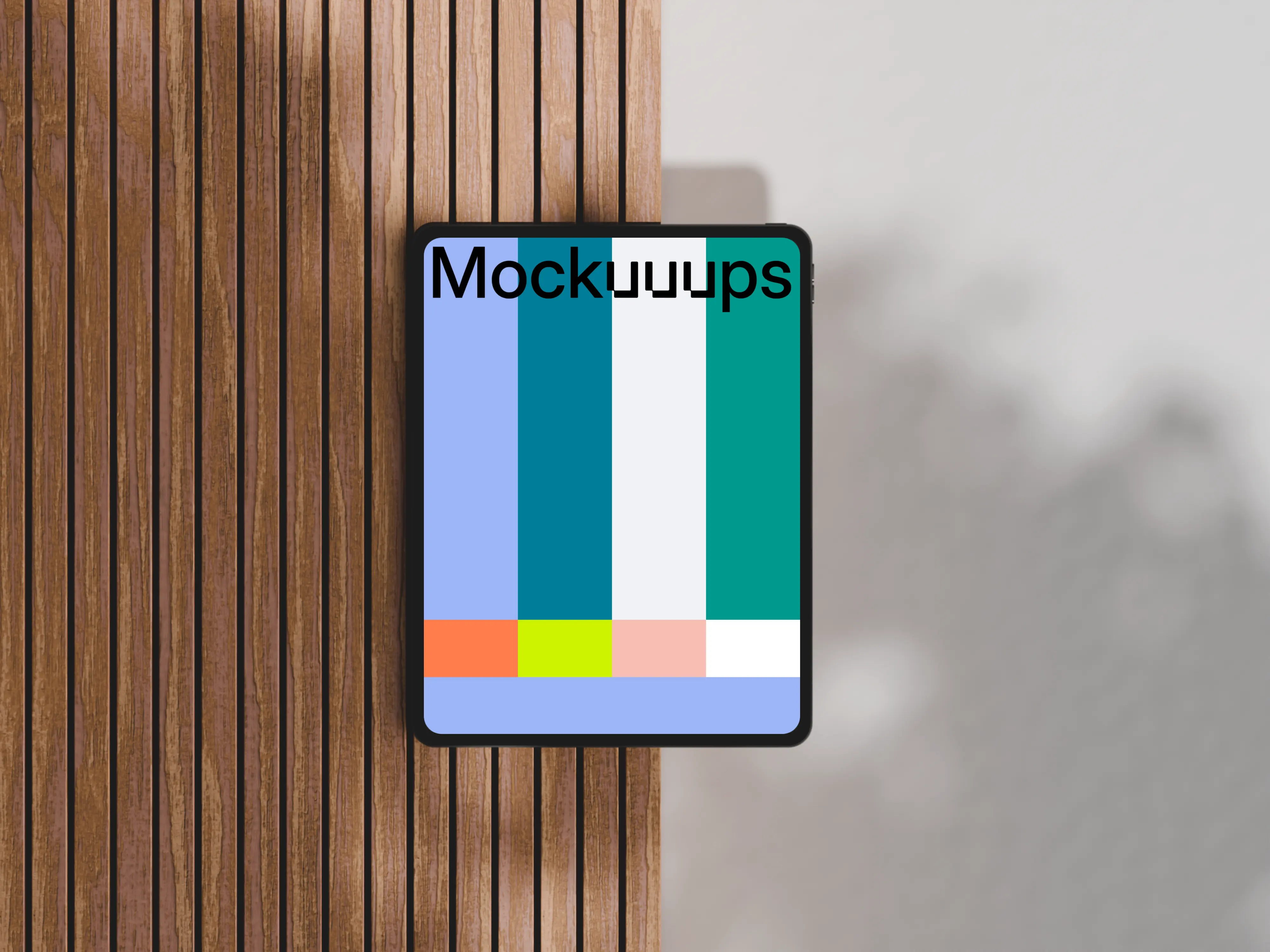 iPad Pro mockup on a wooden surface with shadows