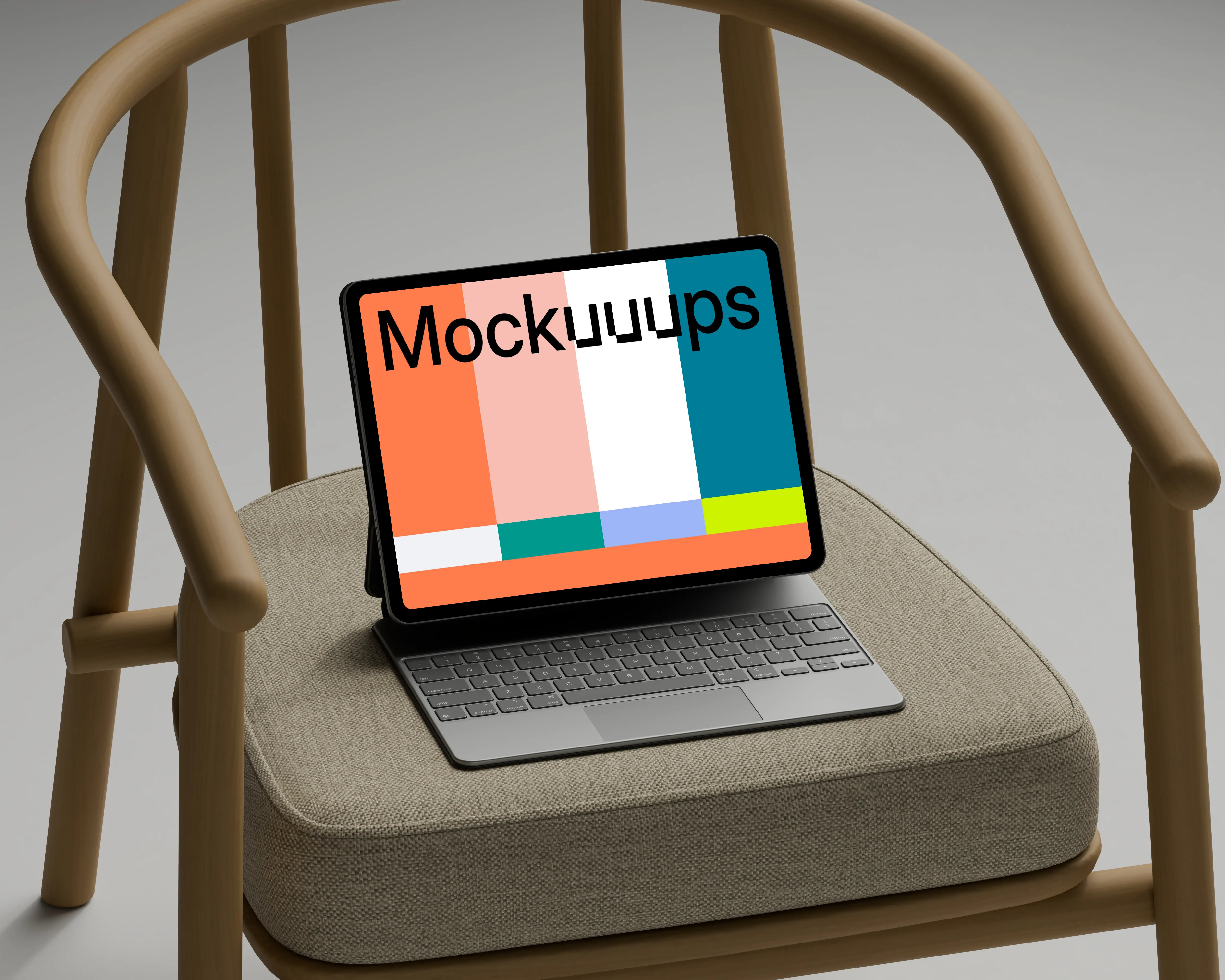 iPad Pro mockup on modern wooden chair