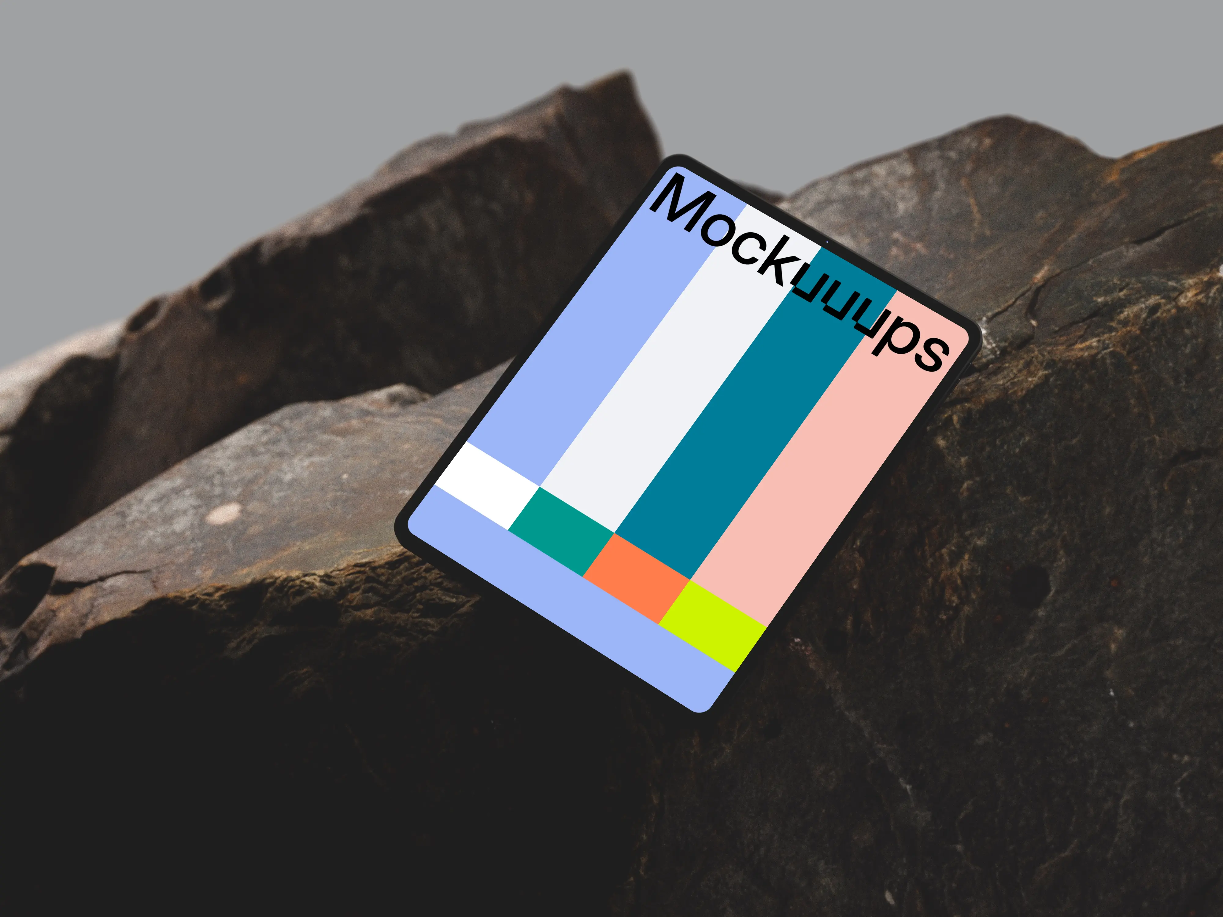 iPad Pro mockup on rugged stone surface