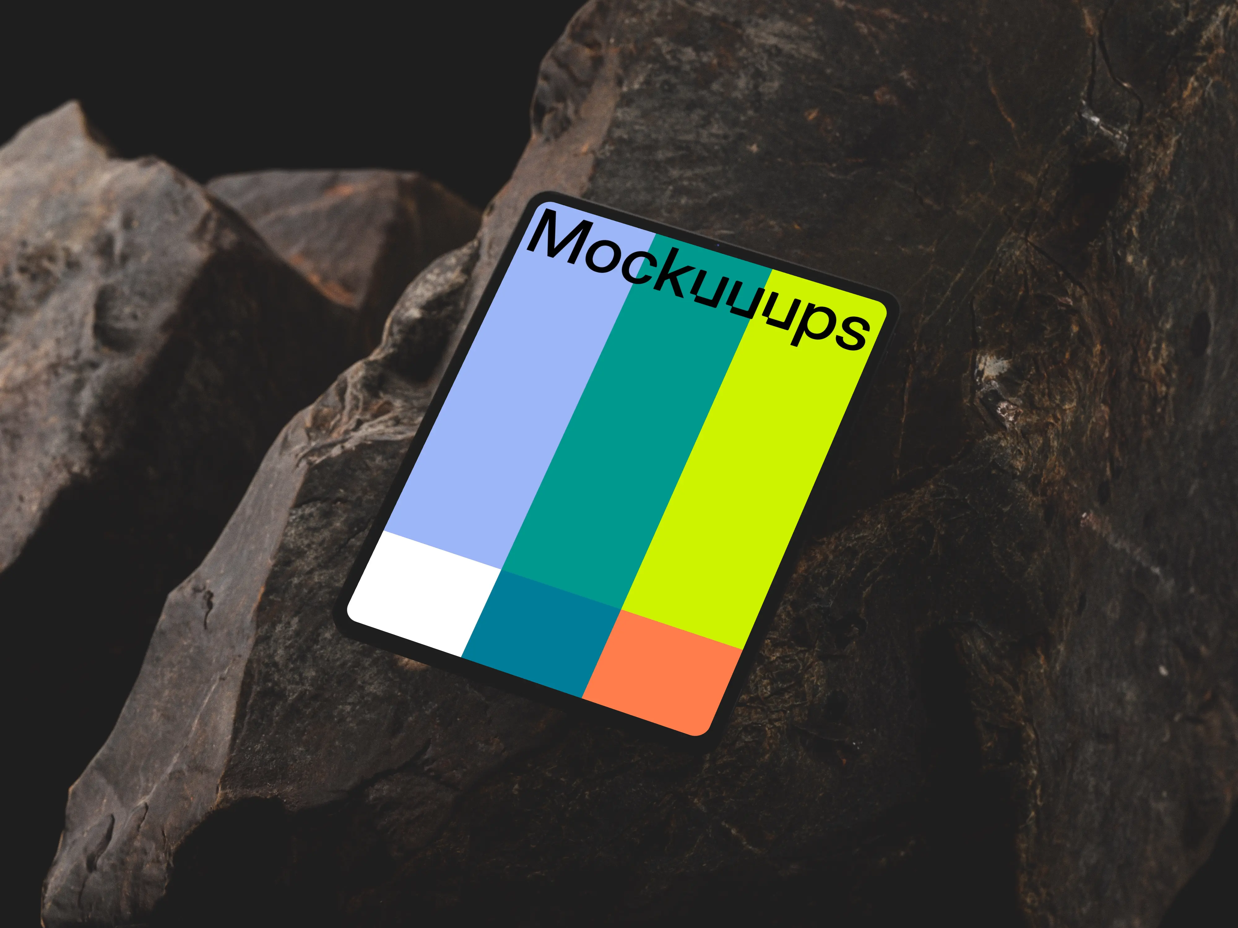 iPad Pro mockup on rugged stone surface