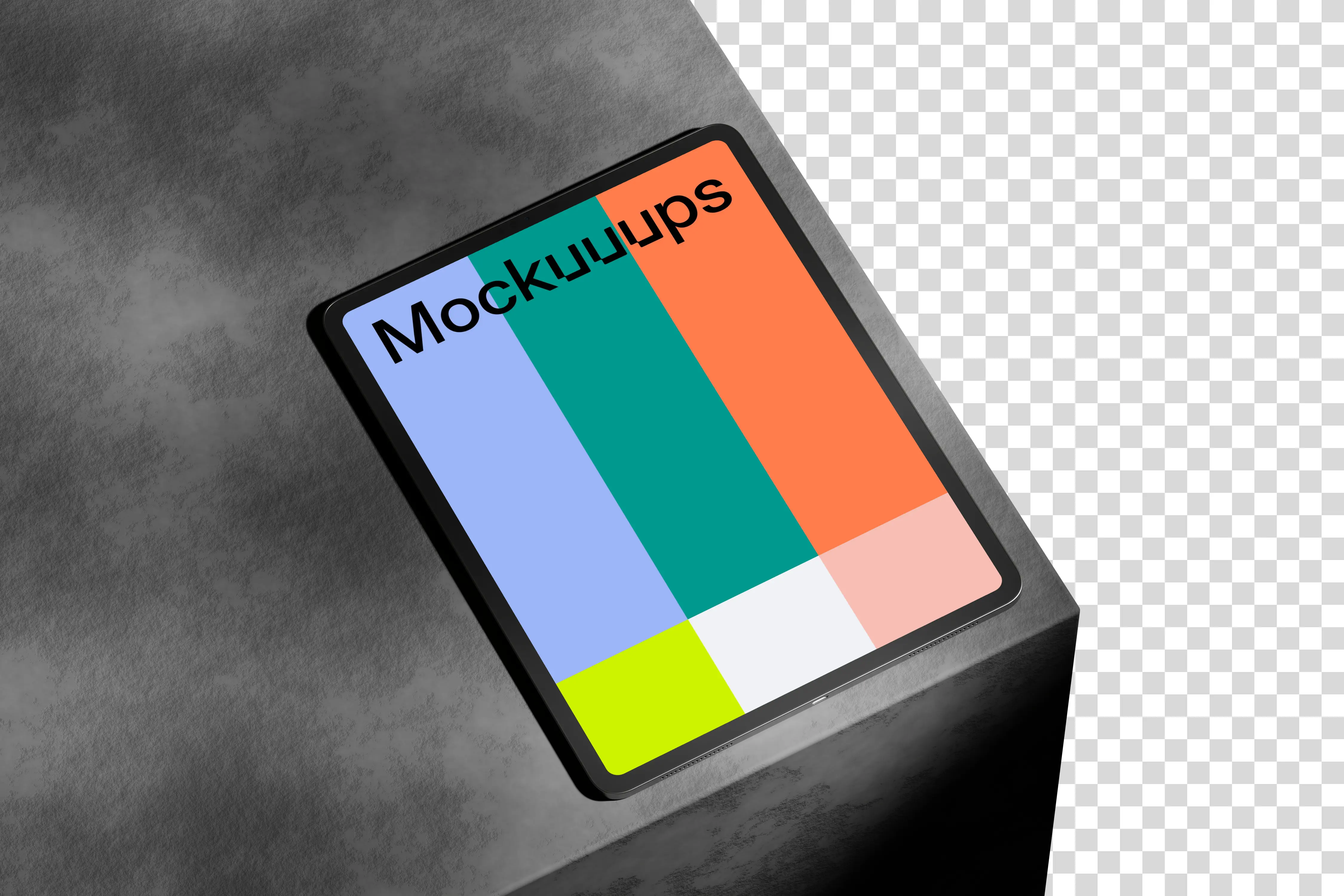 iPad Pro mockup on textured rock surface with dynamic shadows