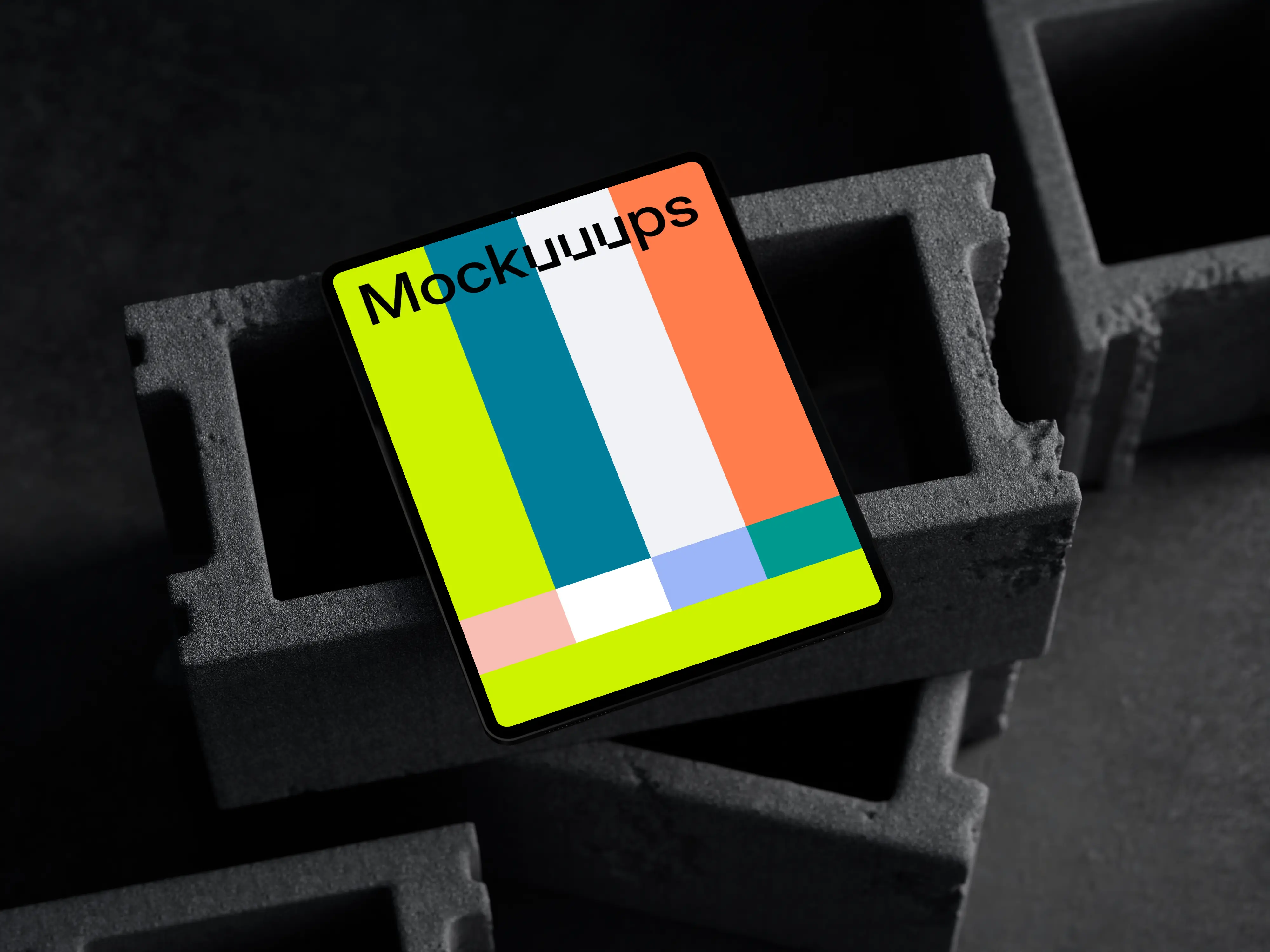 iPad Pro mockup with concrete blocks