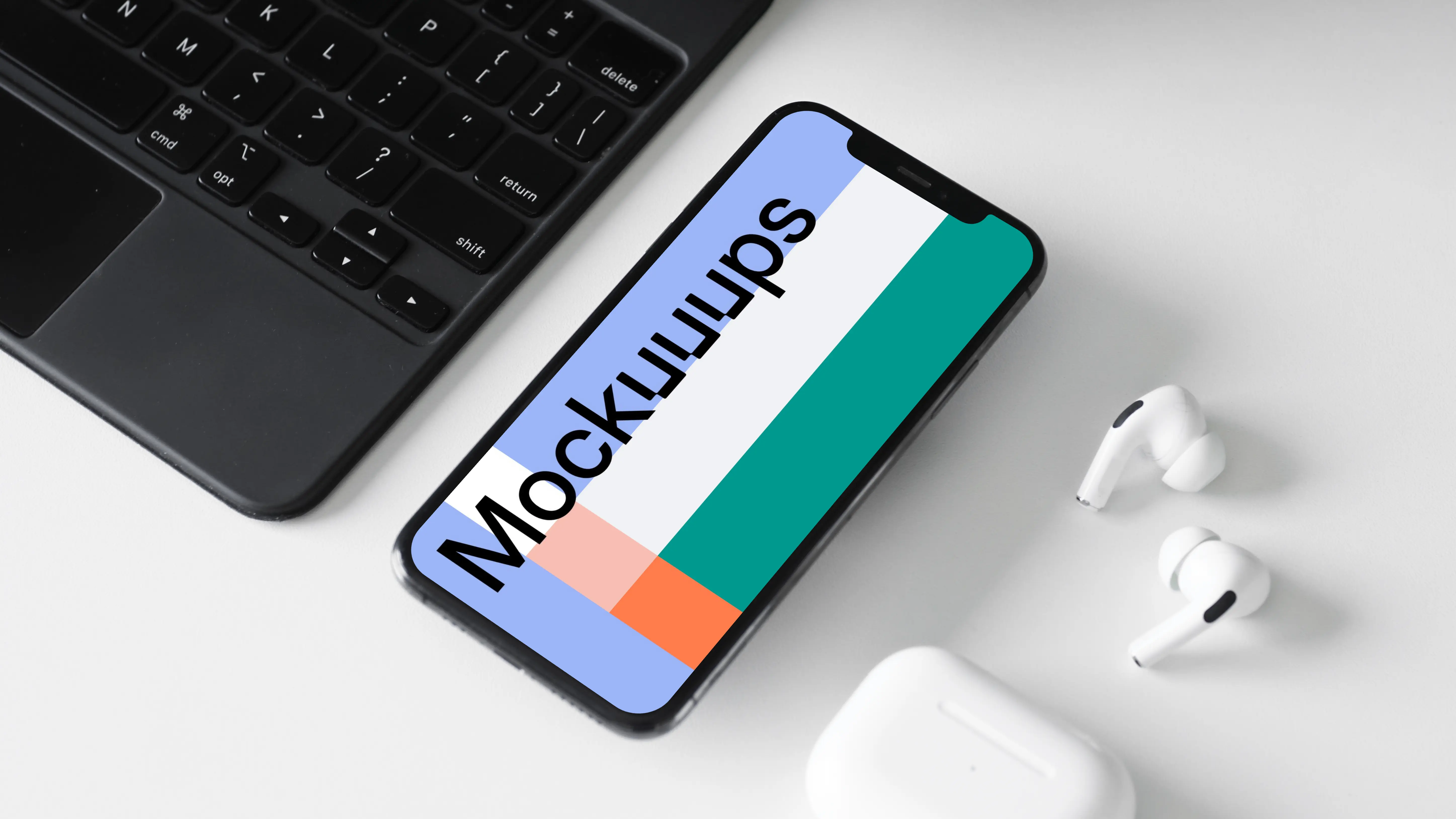 iPhone 12 mockup with AirPods