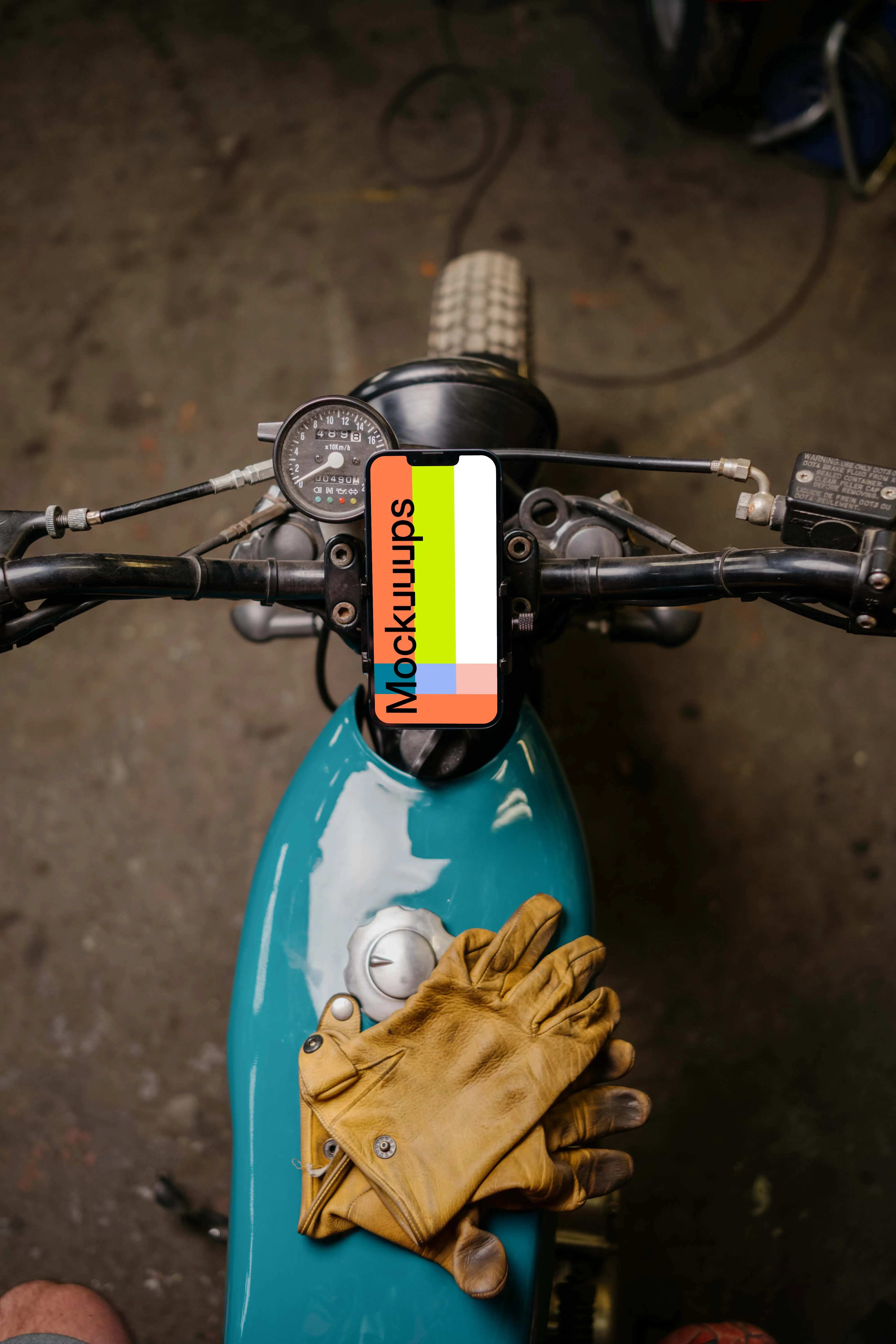 iPhone 13 Pro mockup on a motorcycle