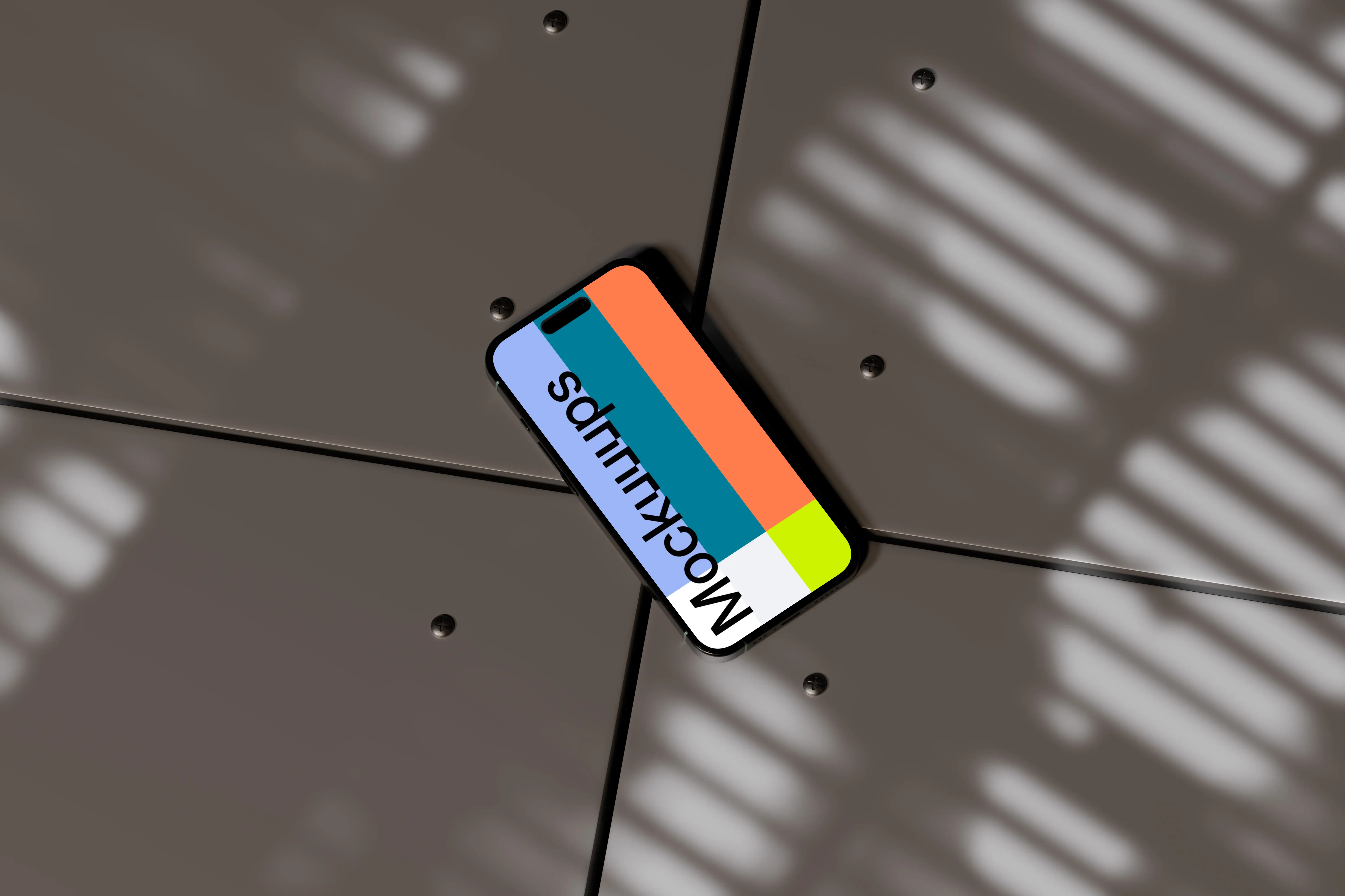 iPhone 16 mockup on a geometric surface