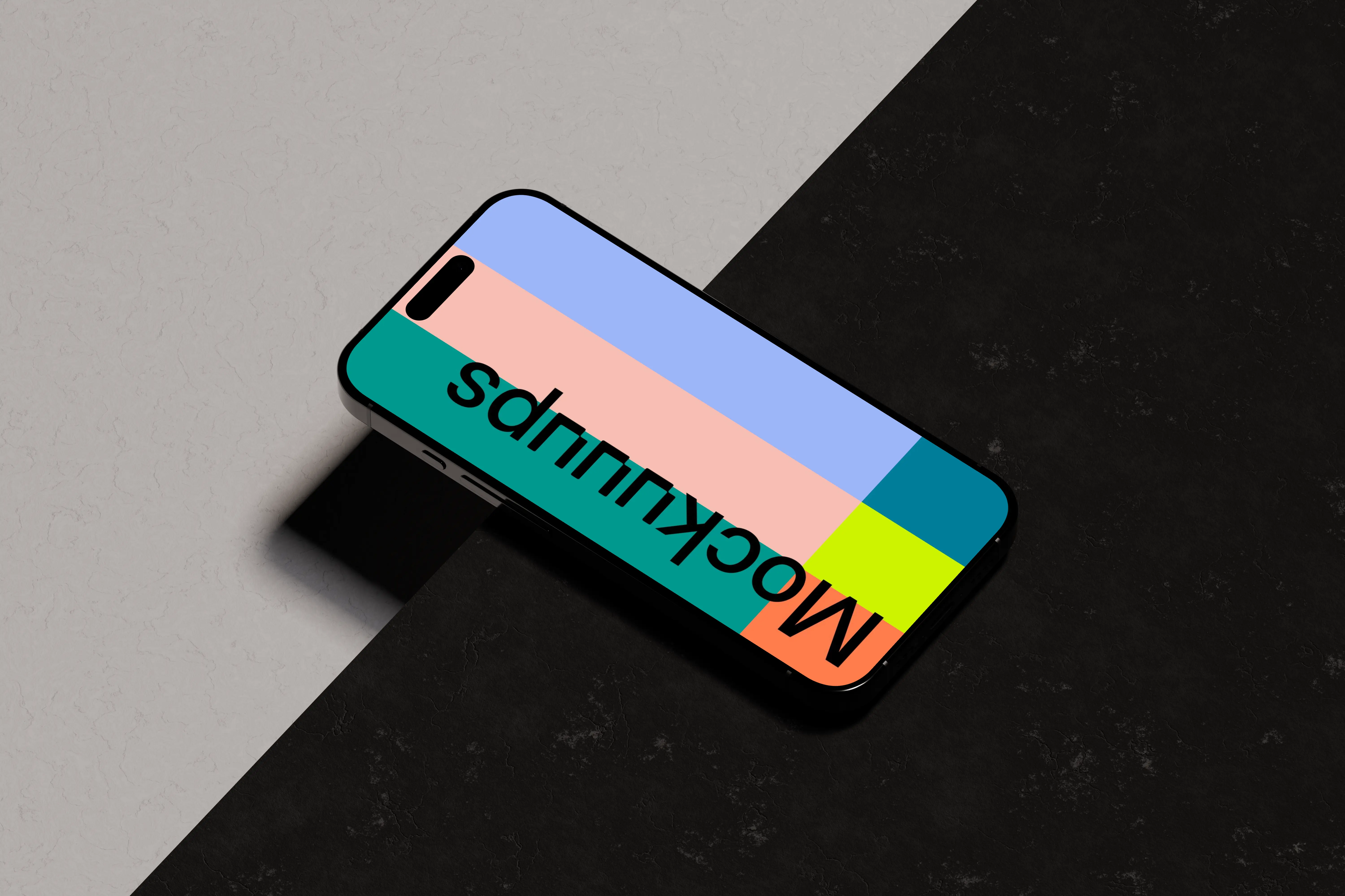 iPhone 16 mockup on a textured background