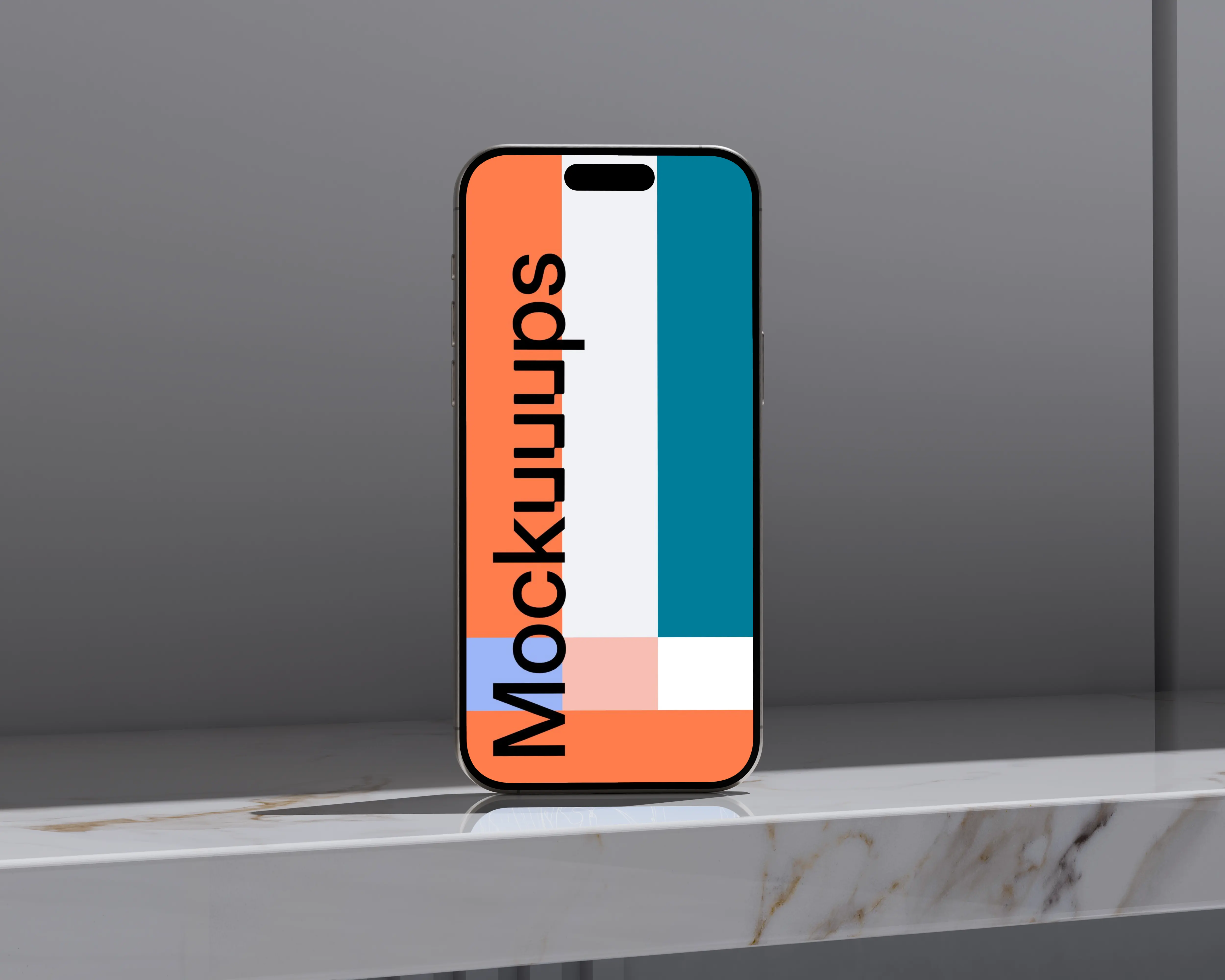 iPhone 16 mockup on marble platform