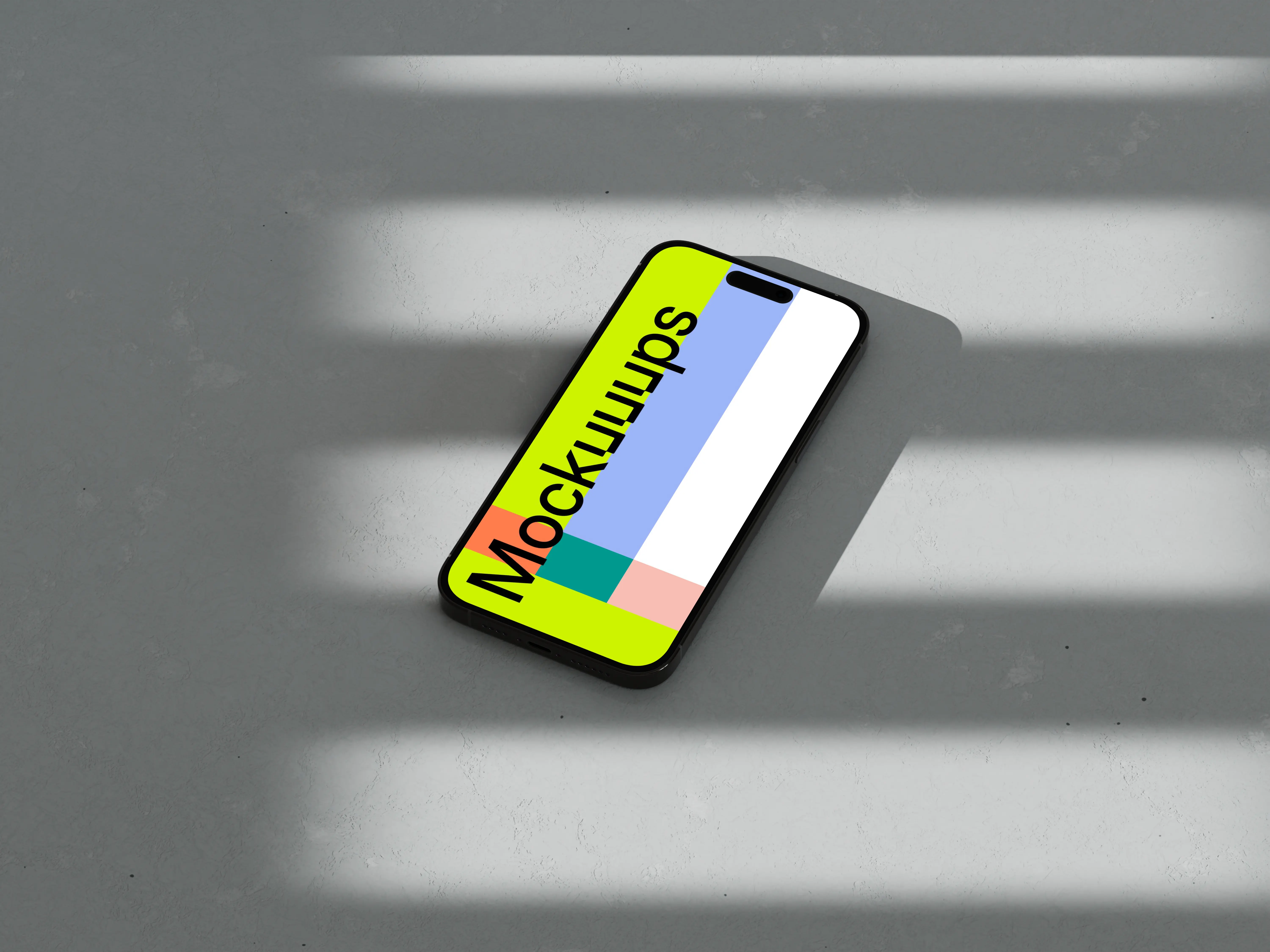 iPhone 16 mockup on marble with shadows and natural light