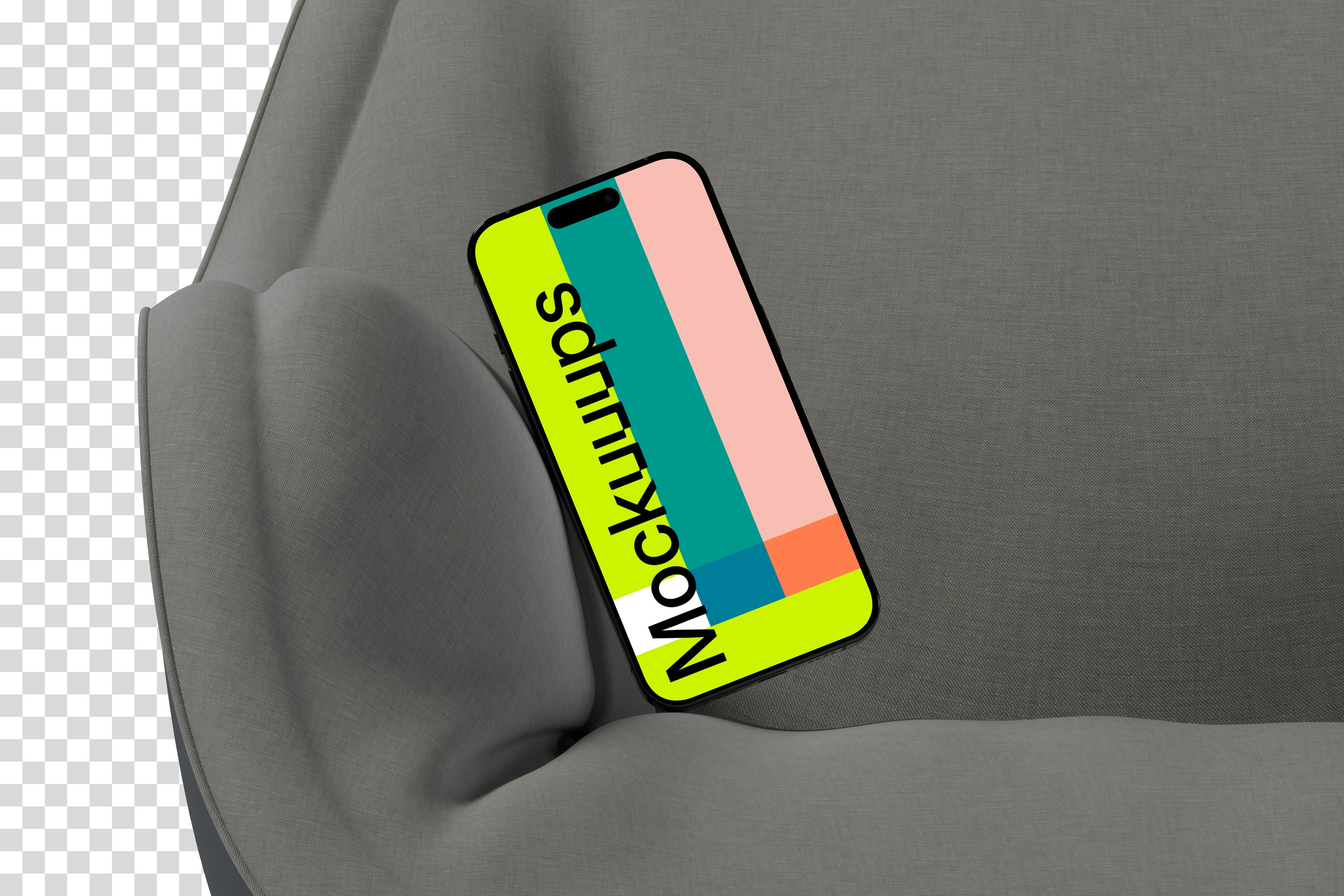 iPhone 16 mockup on modern grey fabric