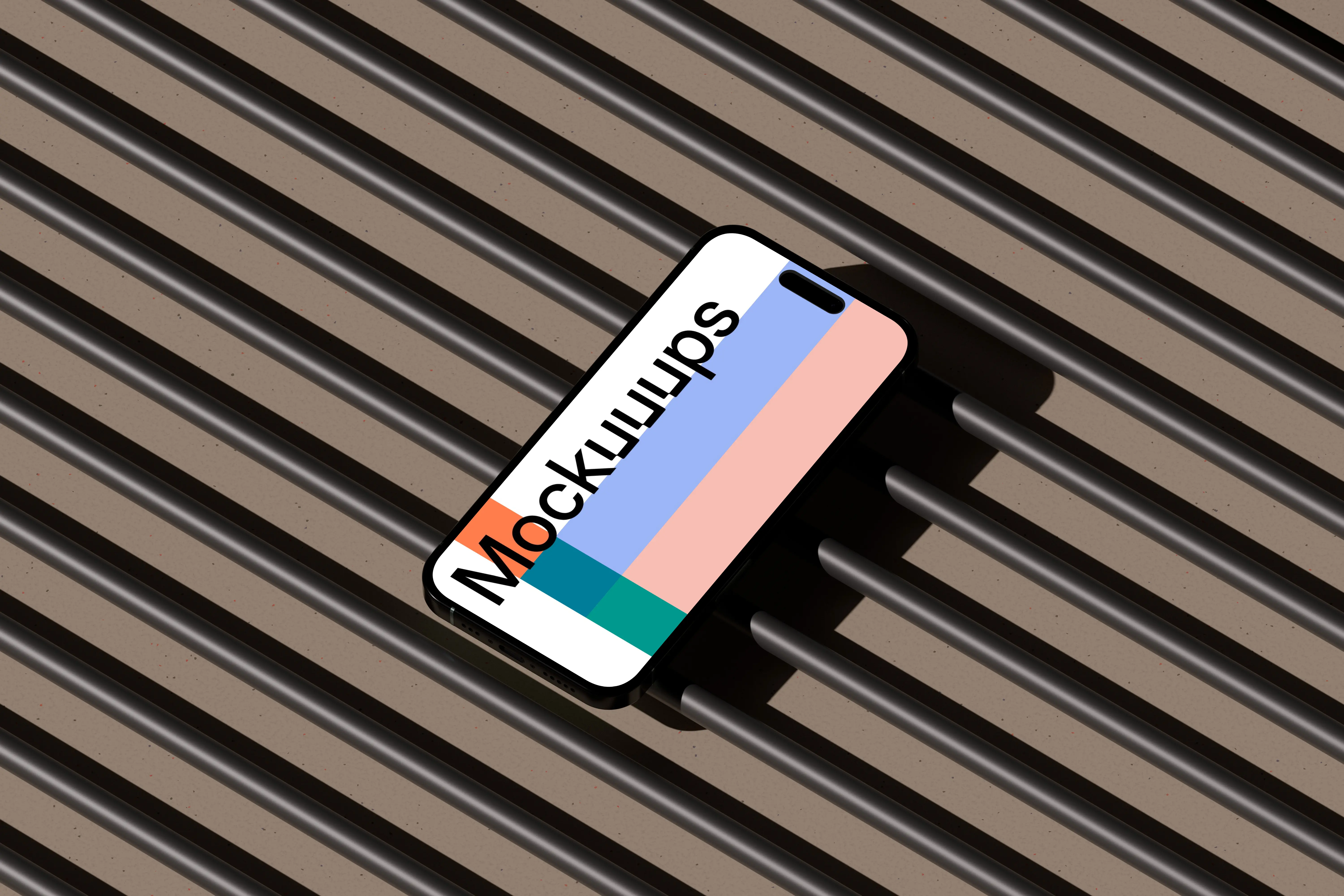 iPhone 16 mockup on striped surface