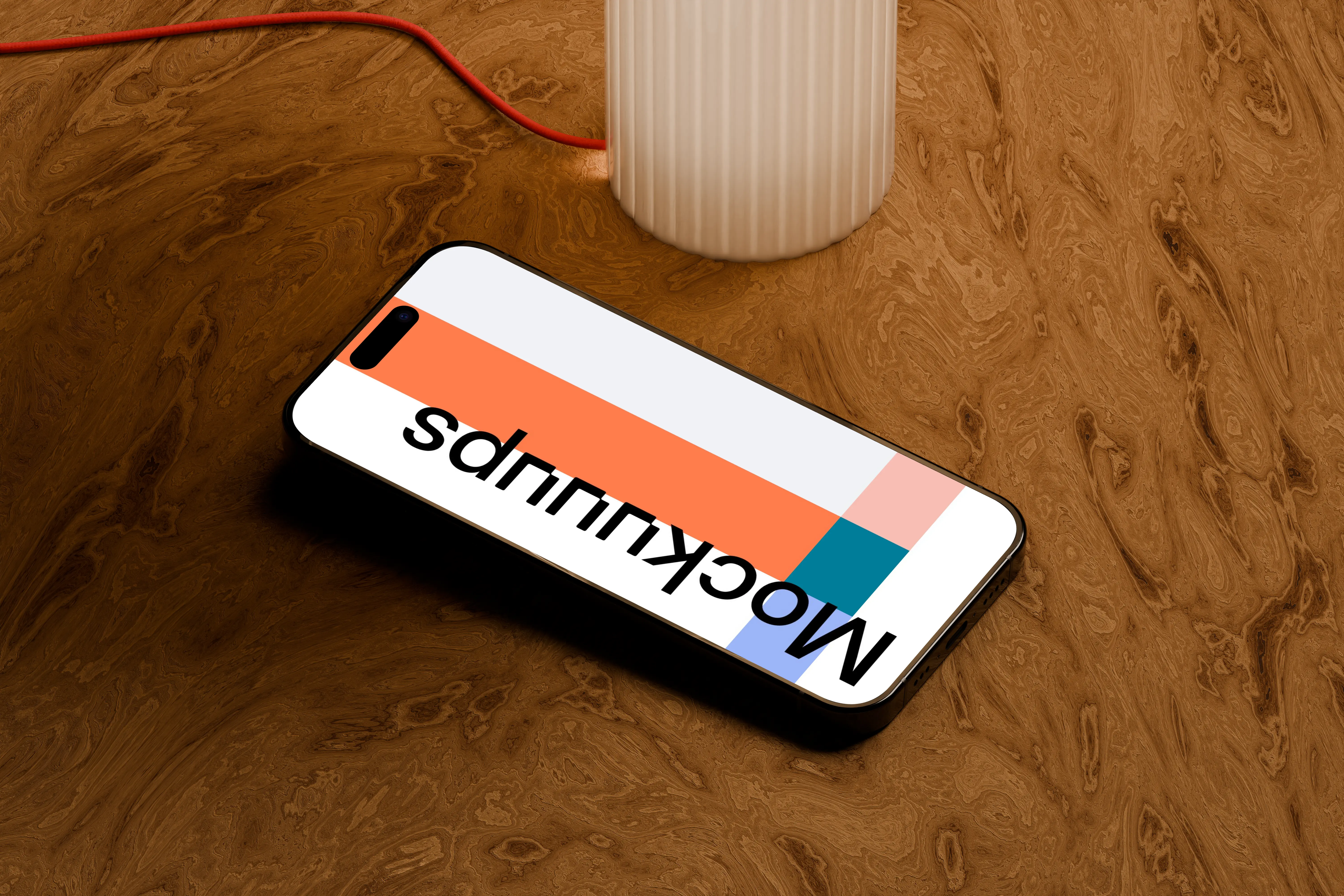 iPhone 16 mockup with wooden texture