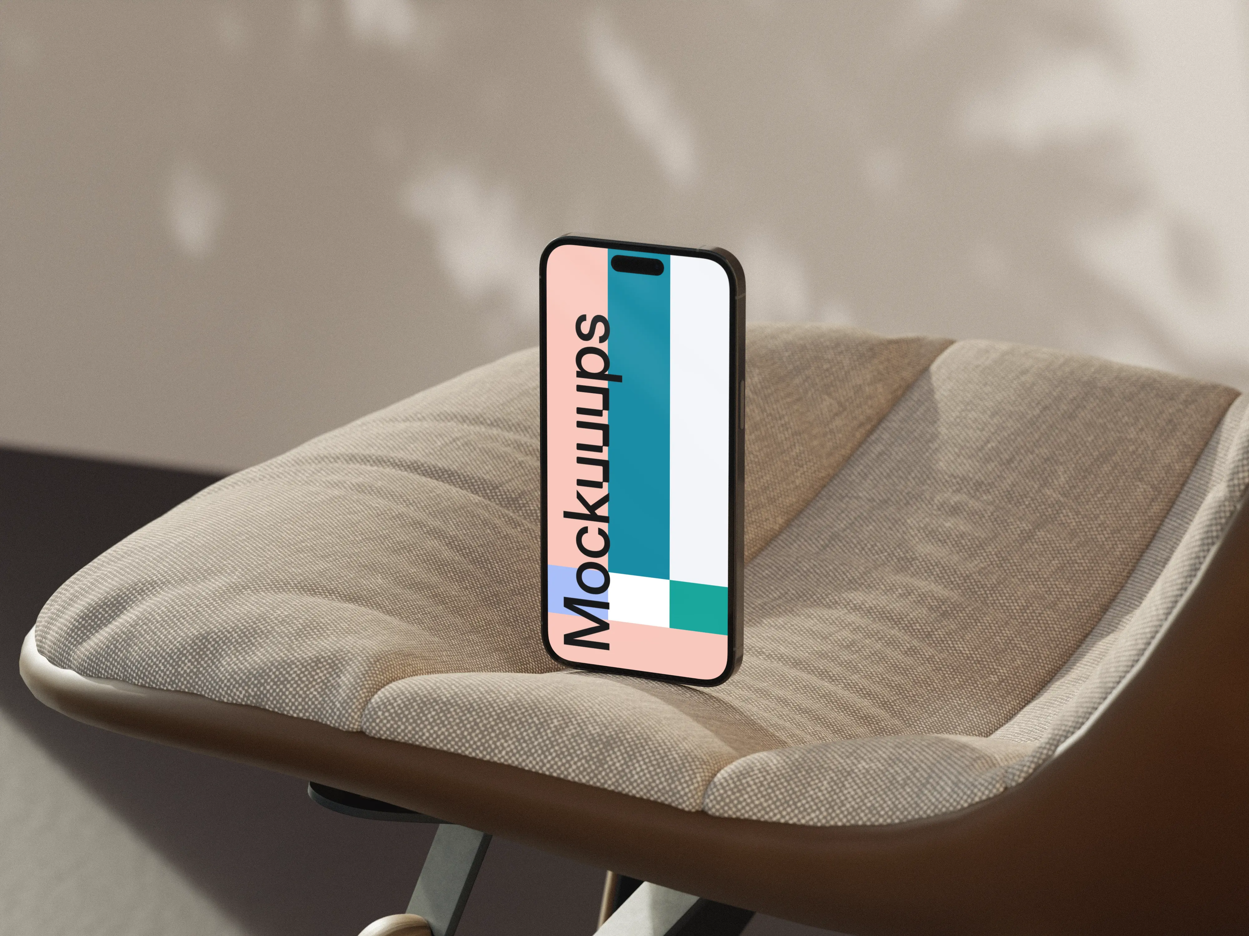 iPhone mockup on a modern fabric chair