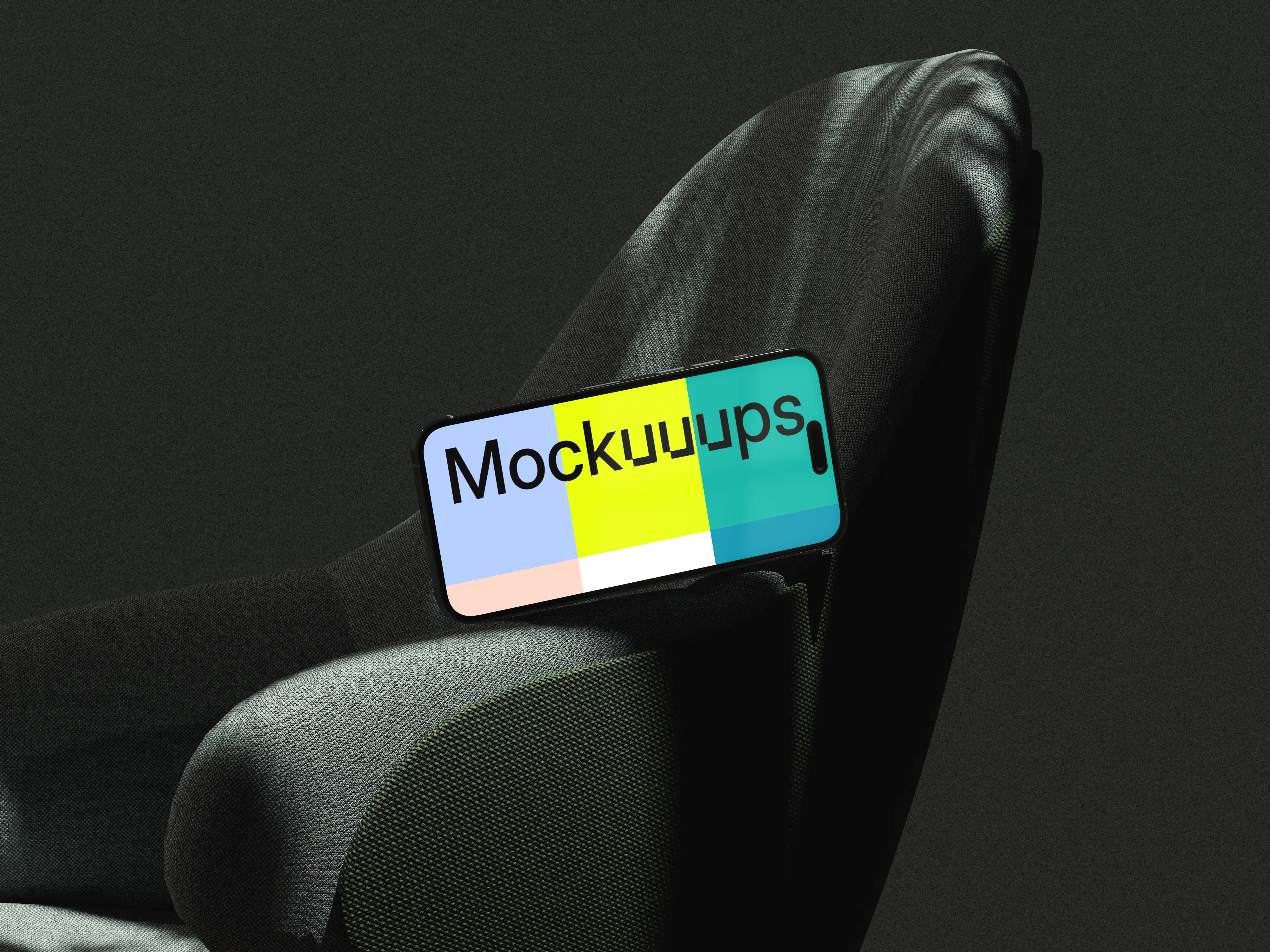 iPhone mockup on a modern fabric chair