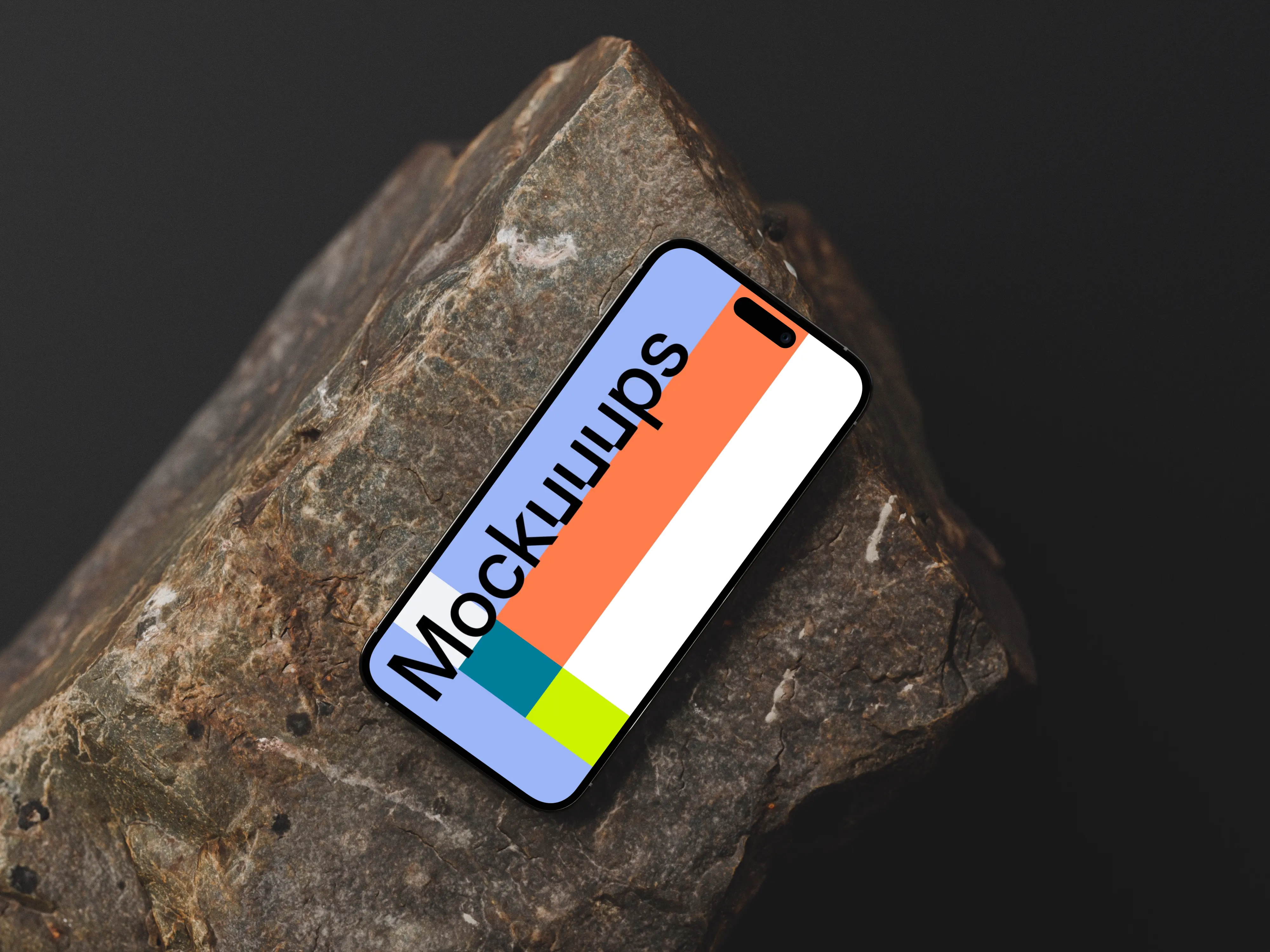 iPhone mockup on textured stone surface