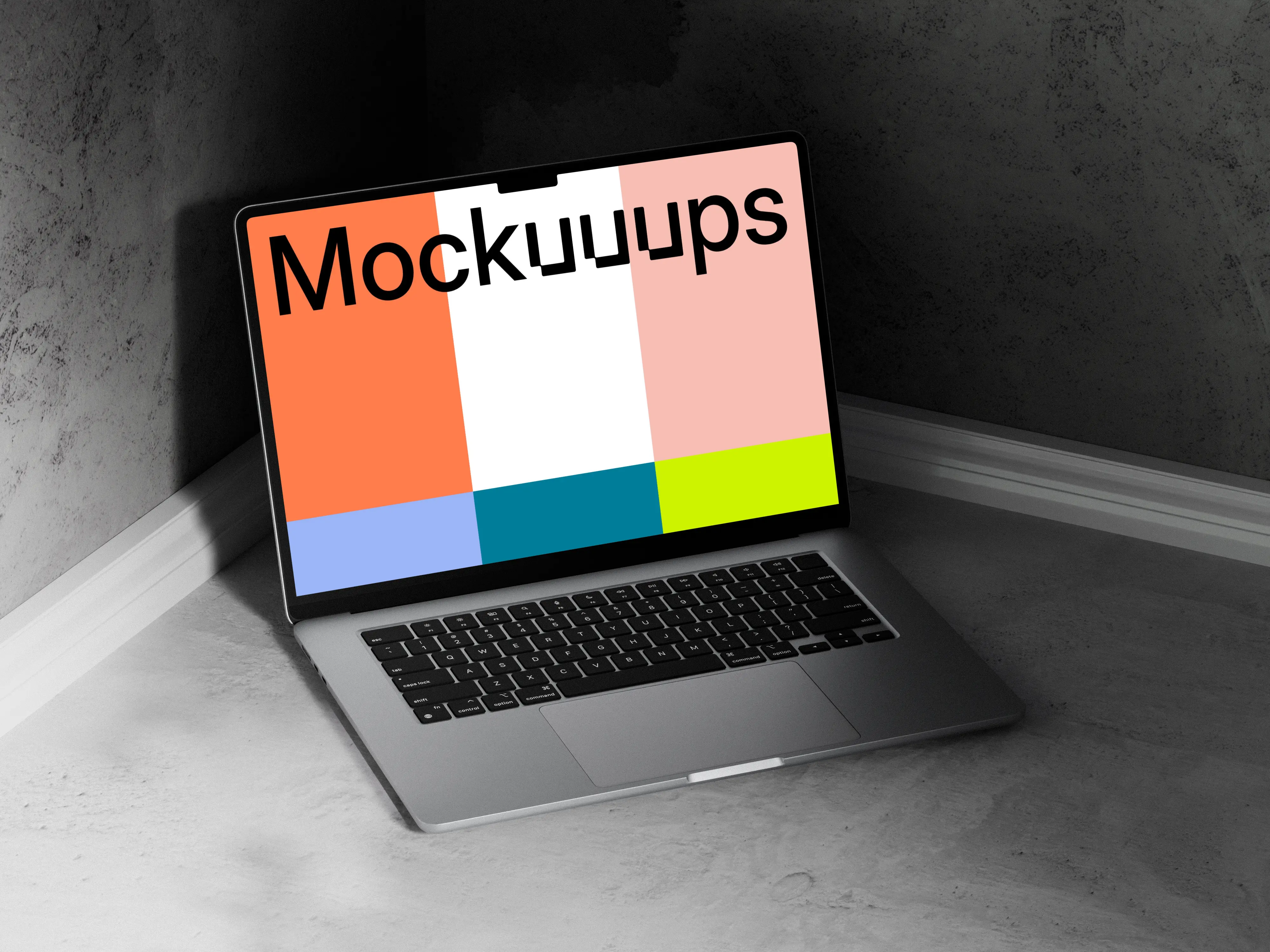 MacBook Air mockup in a minimalist concrete corner