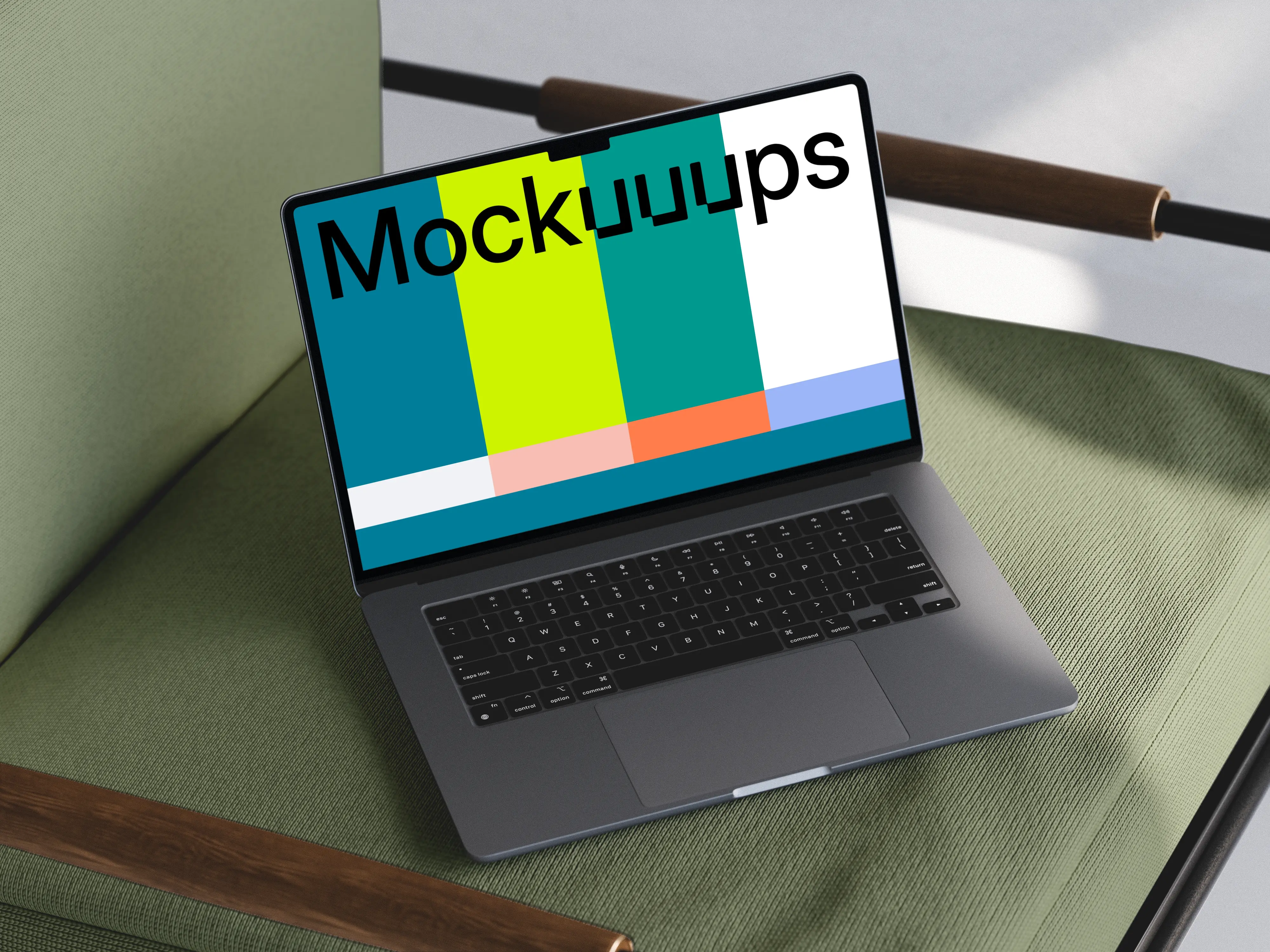 MacBook Air mockup on a green armchair