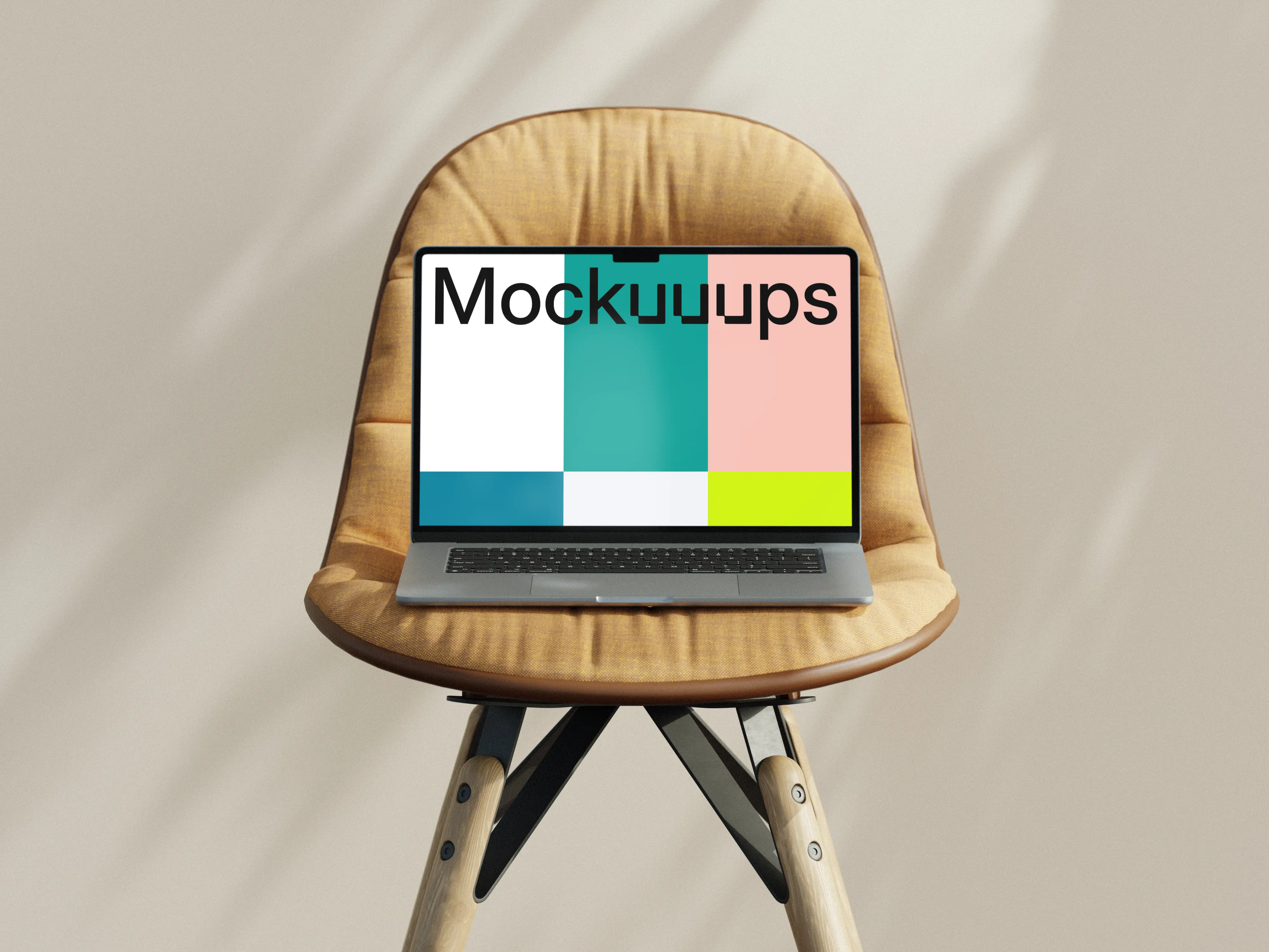 MacBook Air mockup on a modern chair