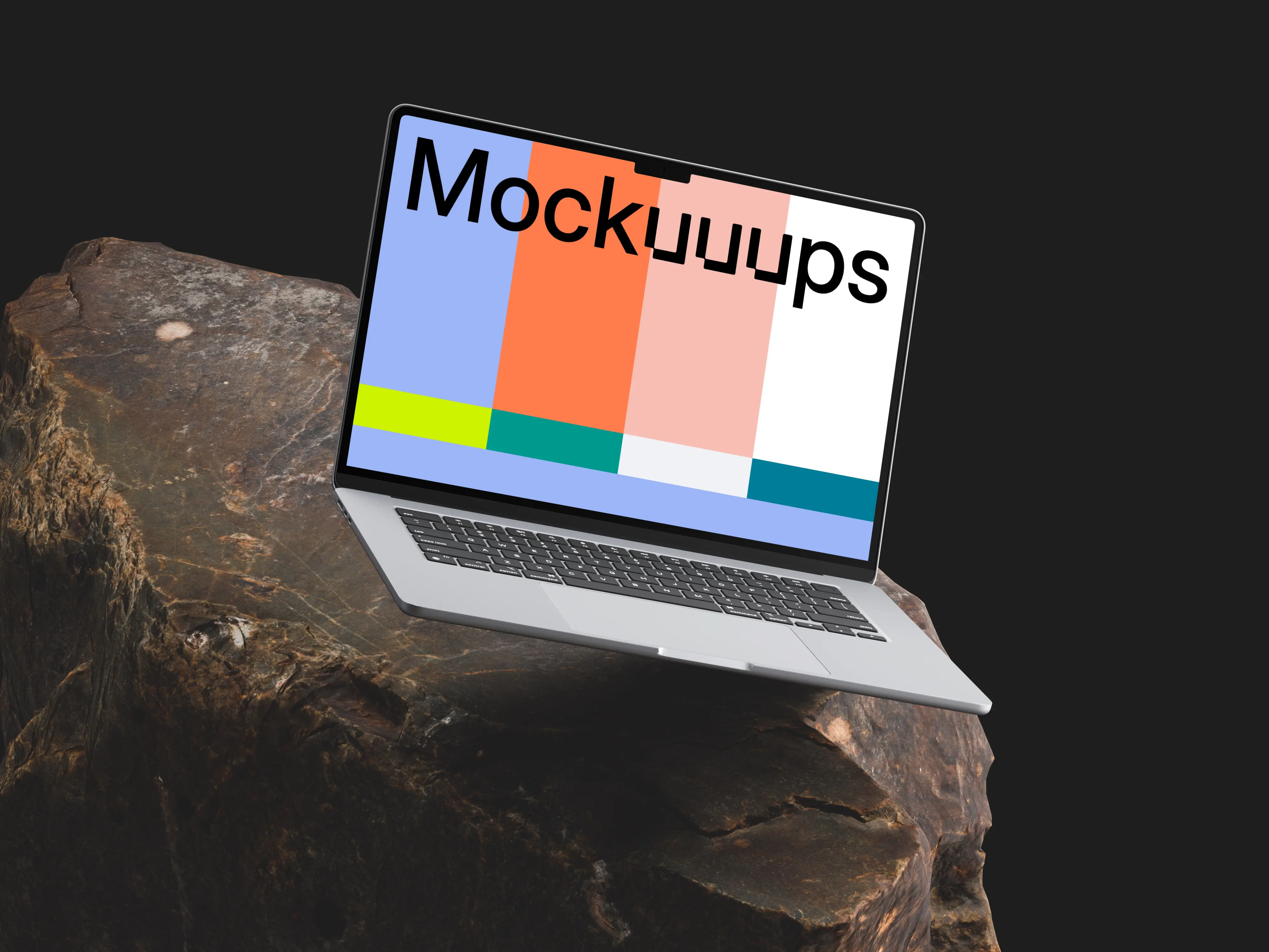 MacBook Air mockup on a rugged rock surface