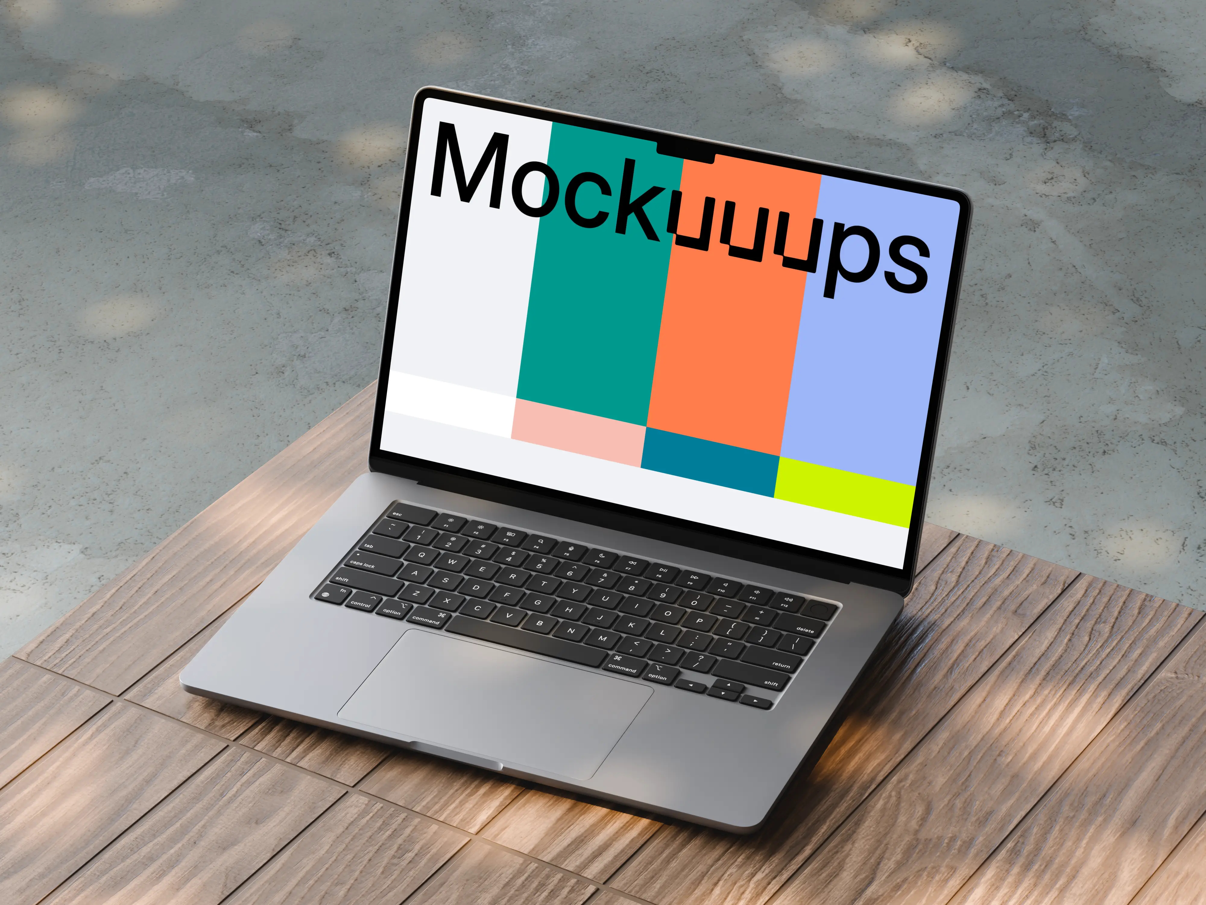 MacBook Air mockup on a wooden surface