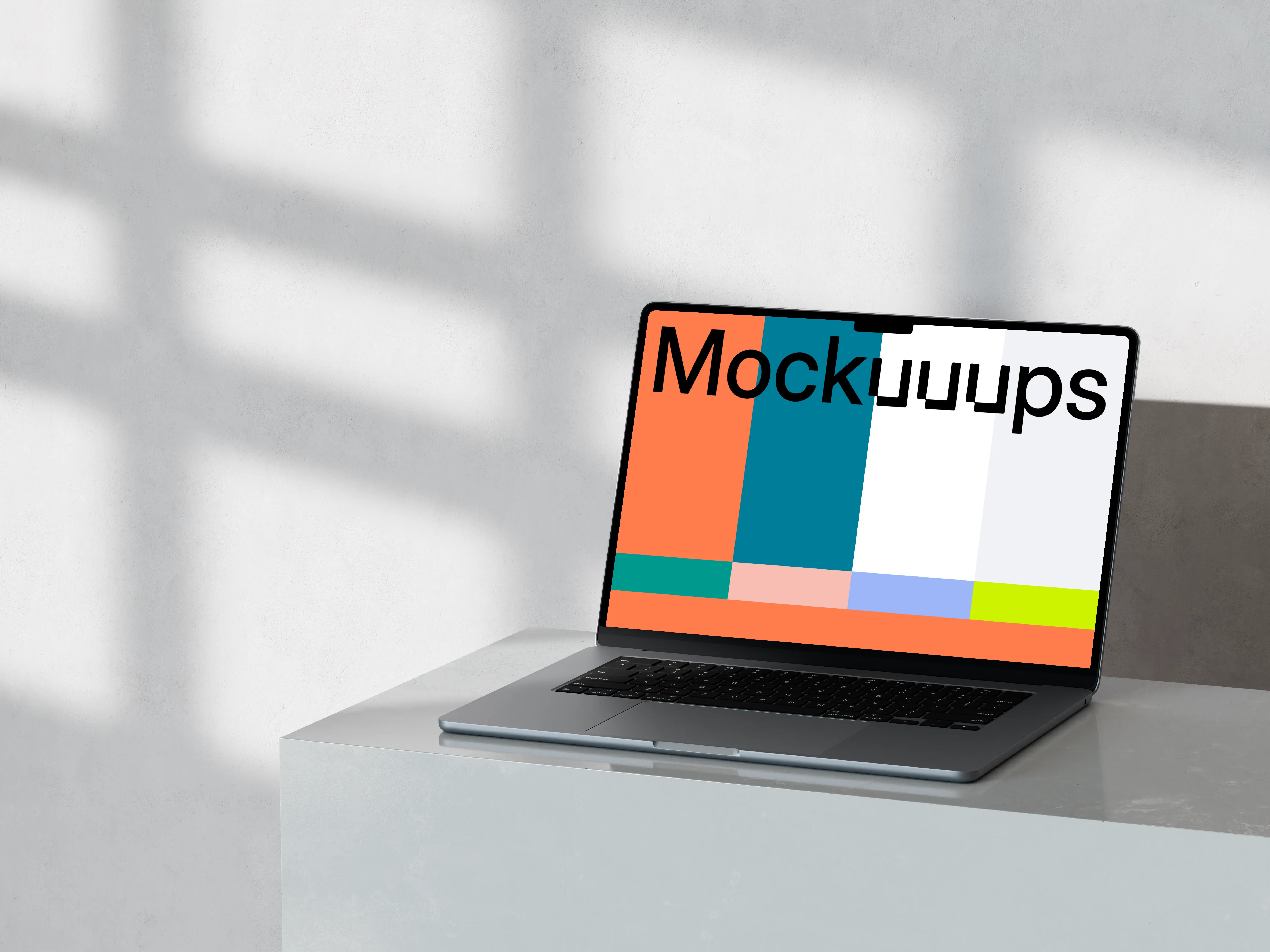 MacBook Pro 14-inch mockup on marble surface with natural shadows