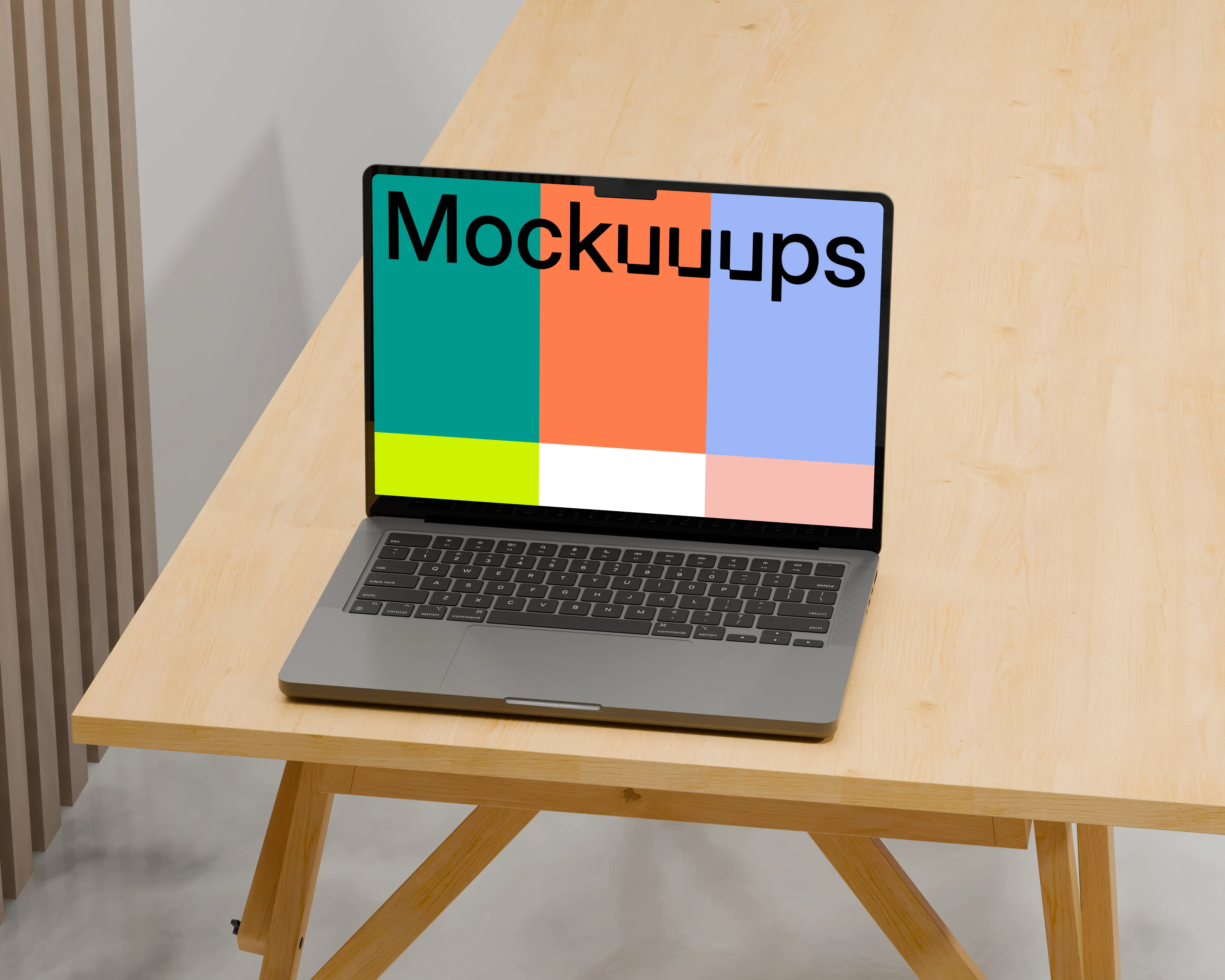 MacBook Pro 14-inch mockup on wooden table