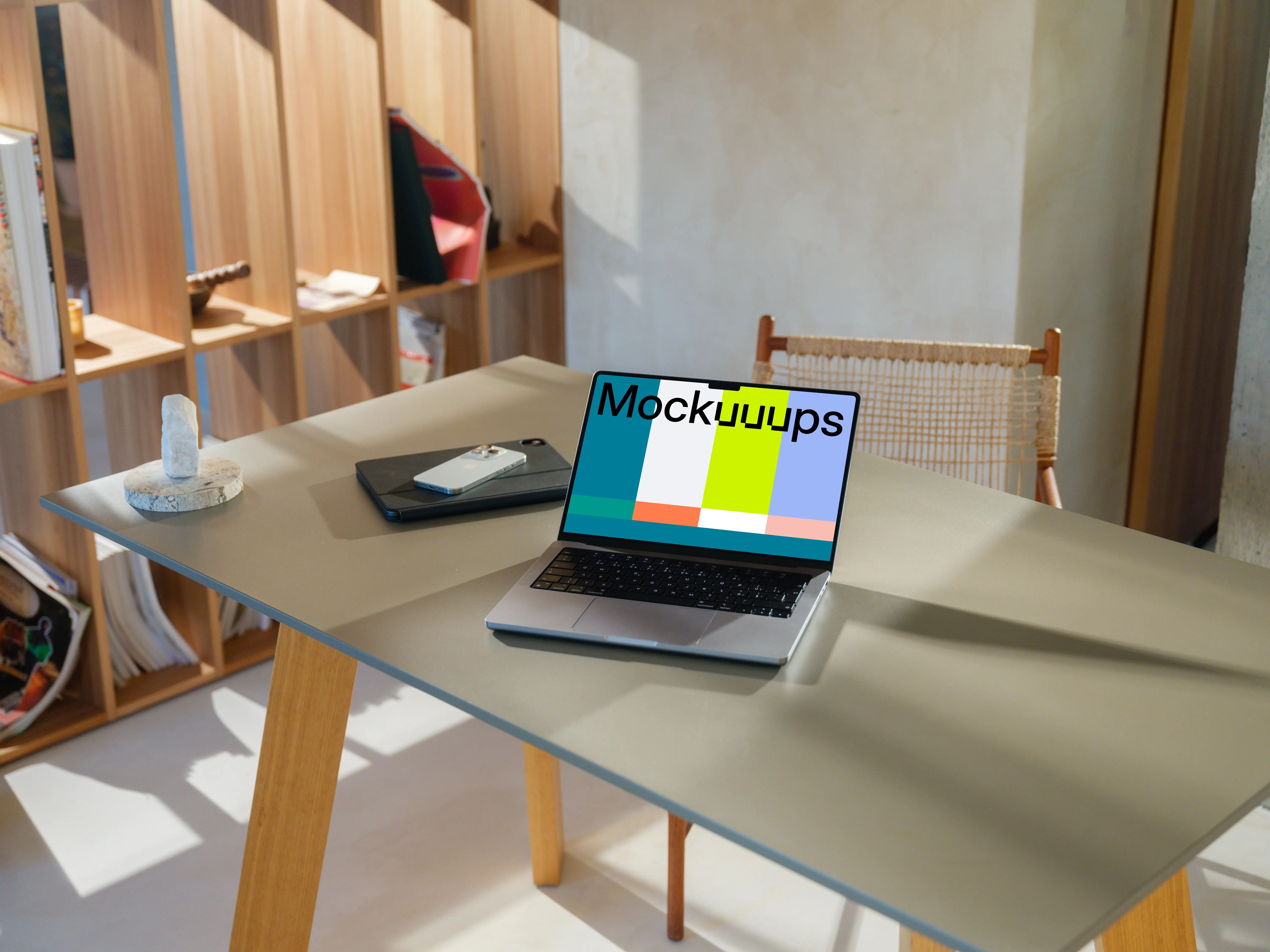 MacBook Pro 14 Mockup on Modern Office Desk