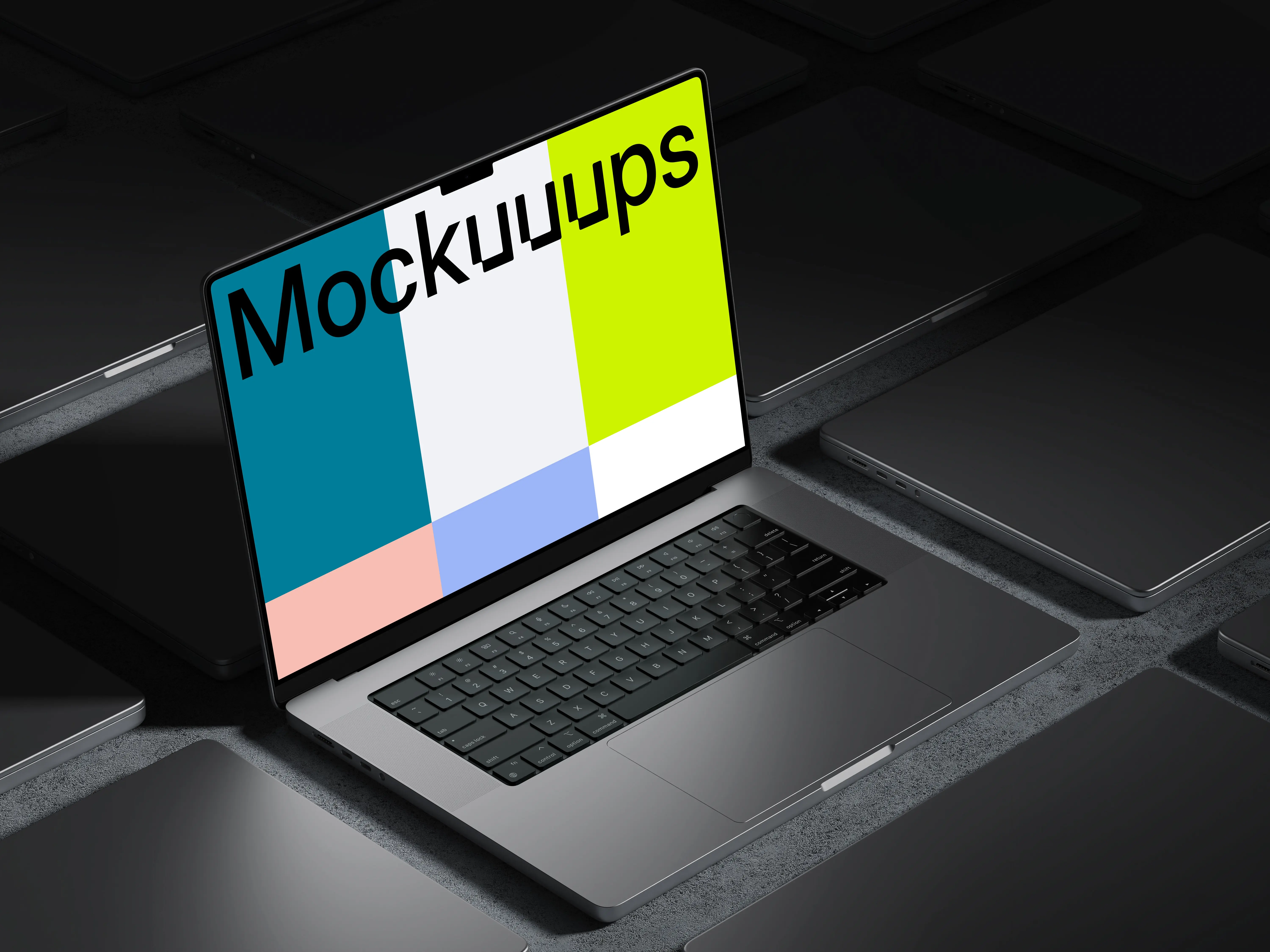 MacBook Pro 16 inch mockup on a modern black desk