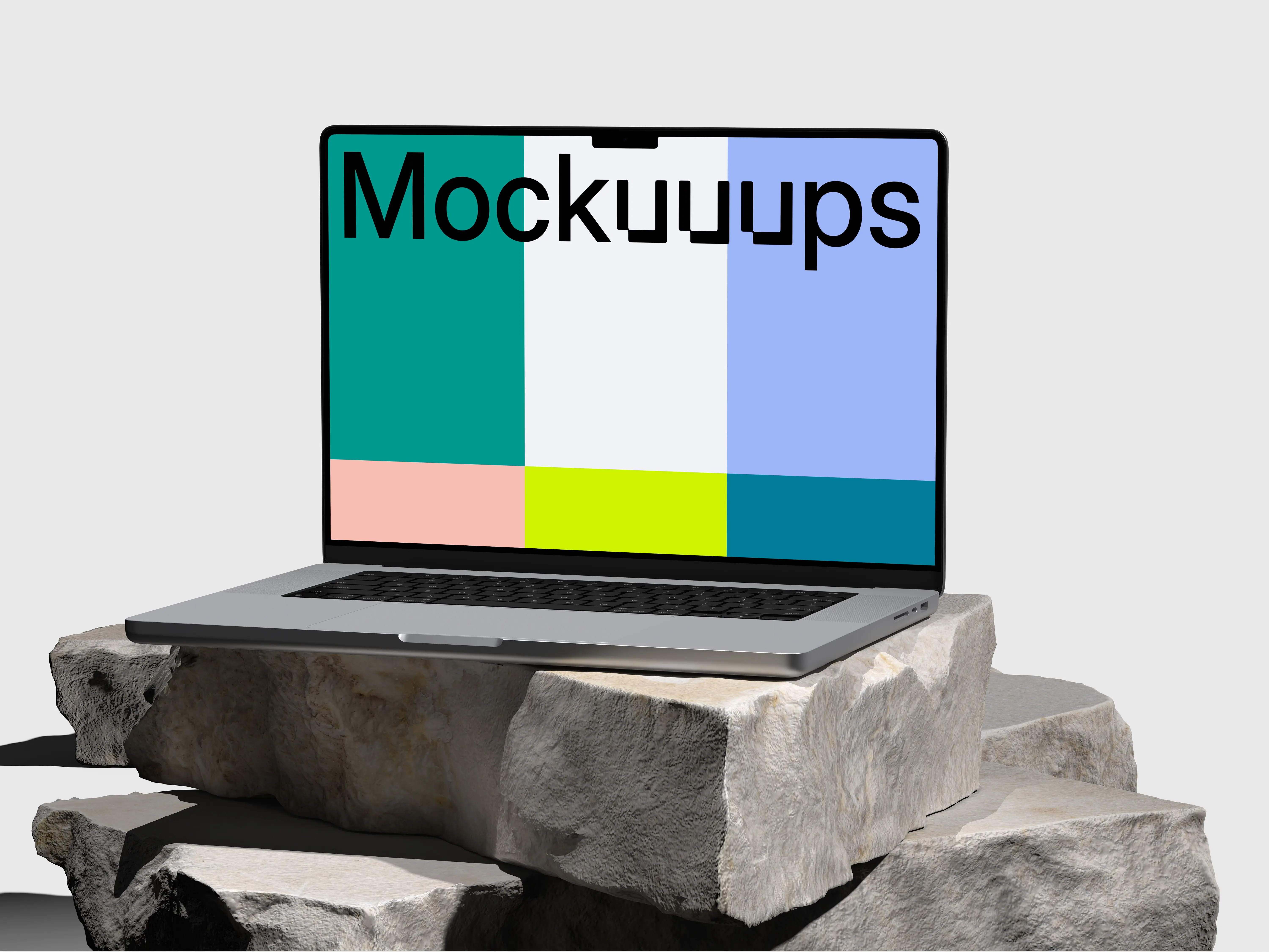 MacBook Pro 16 inch mockup on textured stone blocks