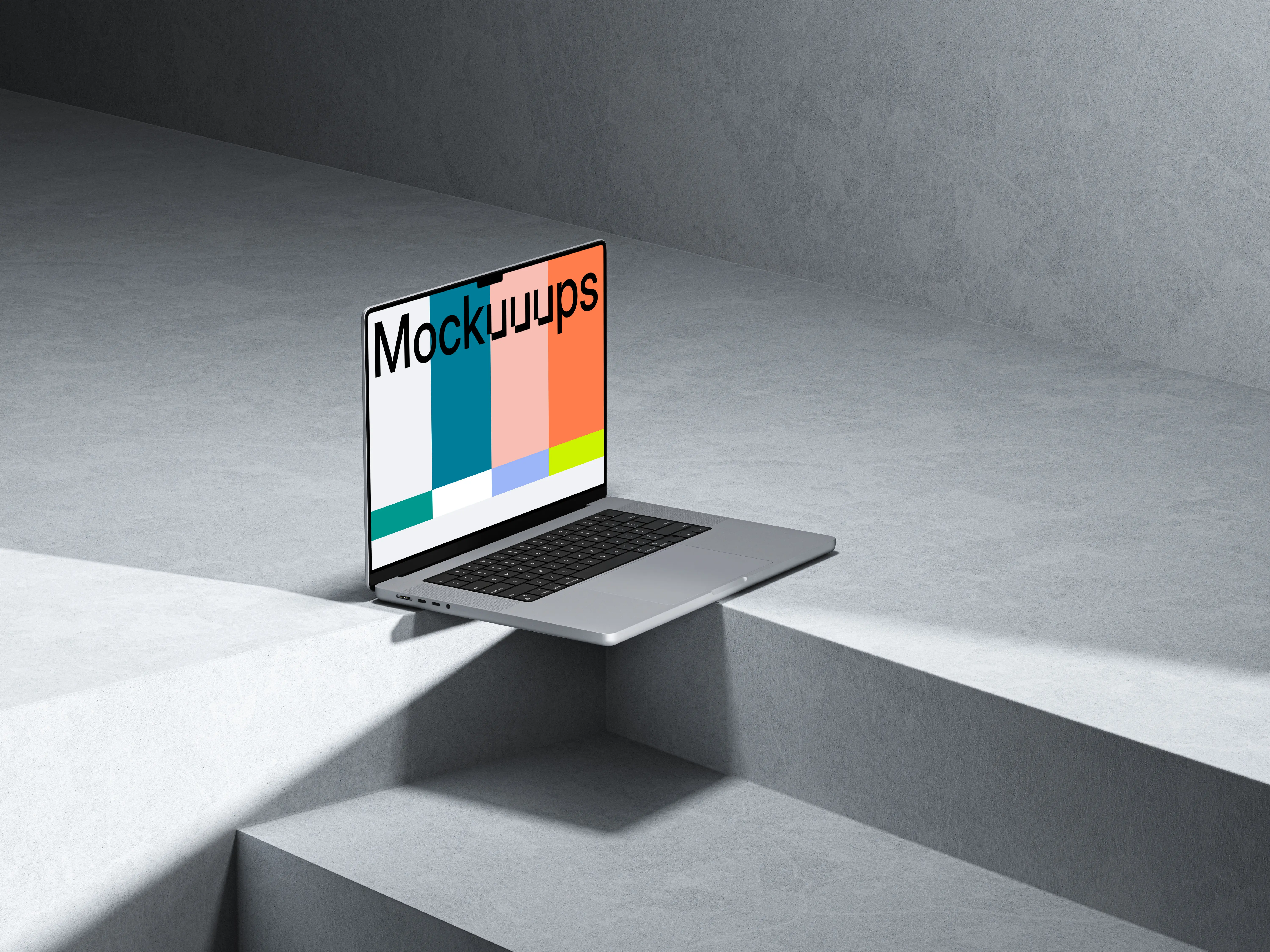 MacBook Pro 16" Mockup on geometric gray steps