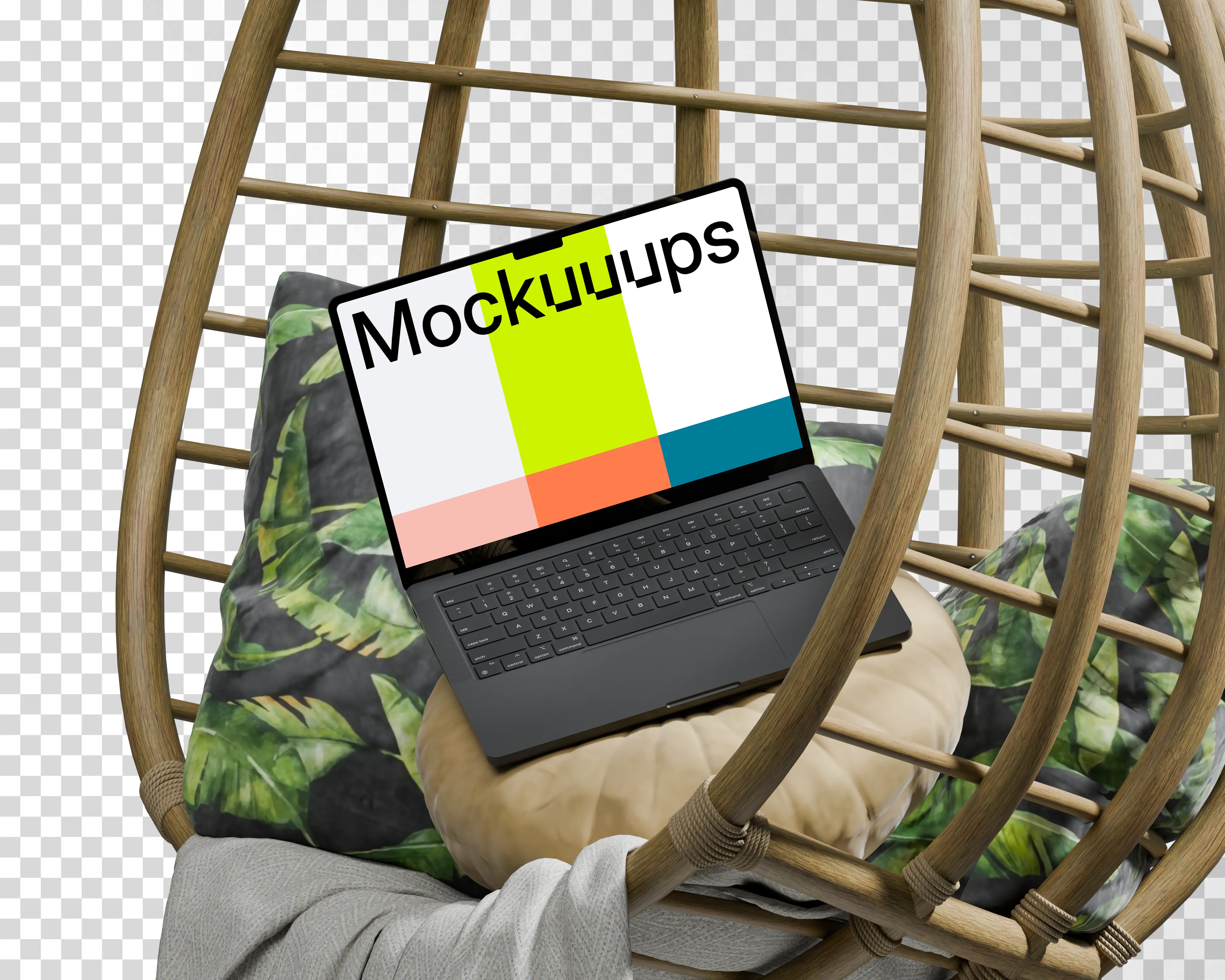 MacBook Pro mockup in a cozy hanging chair