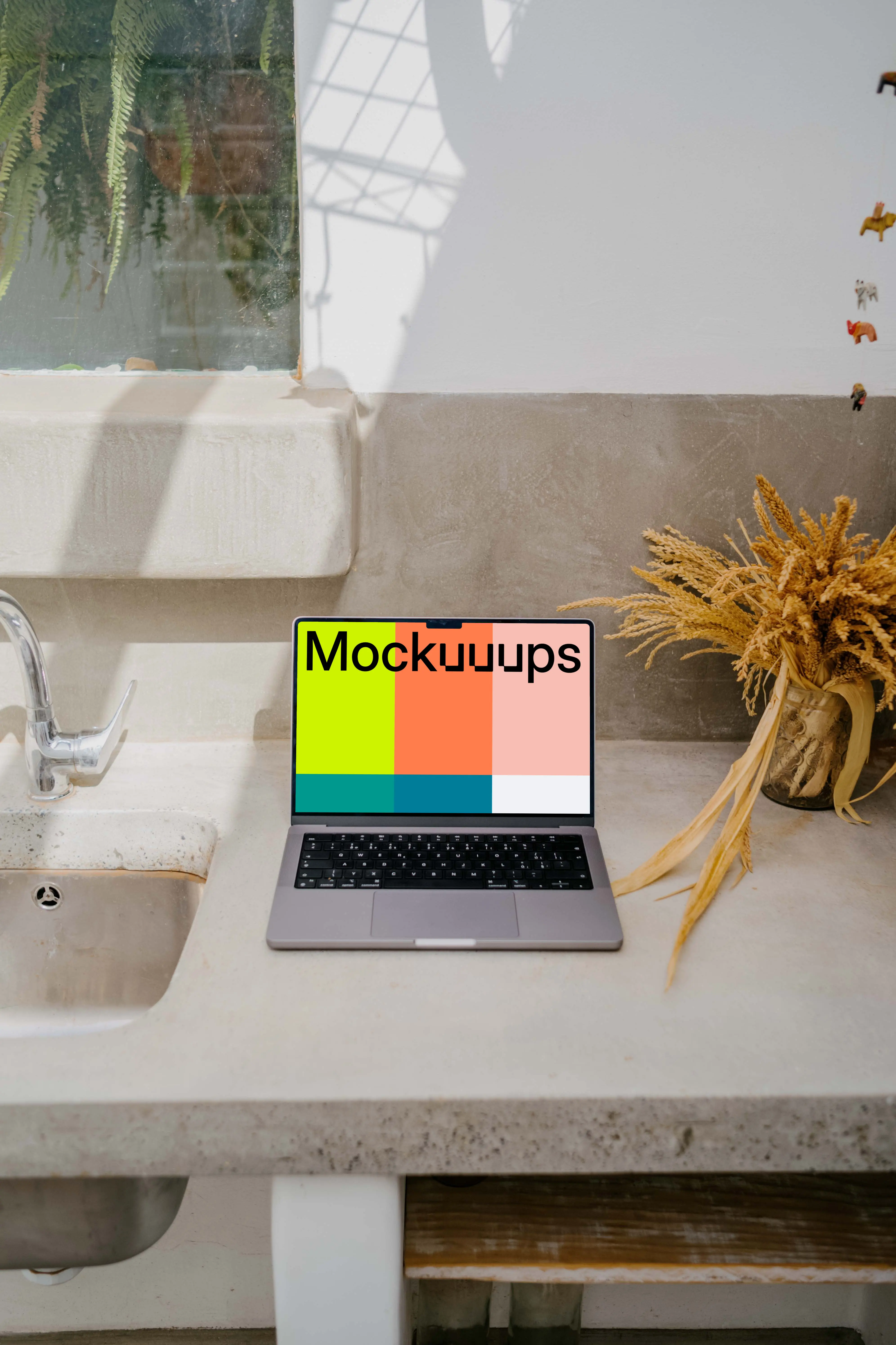 MacBook Pro mockup on a bathroom counter