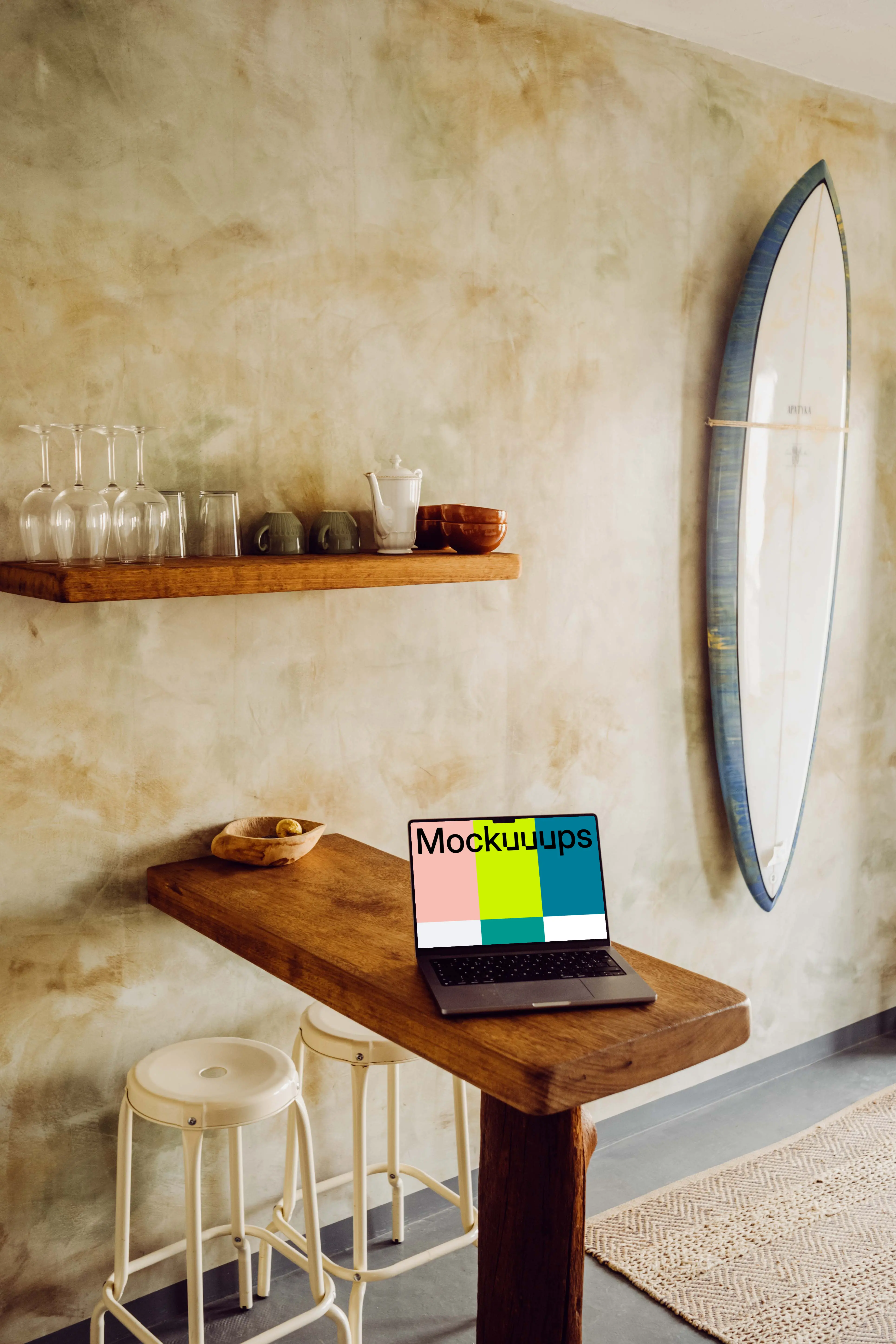 MacBook Pro mockup on a dining table