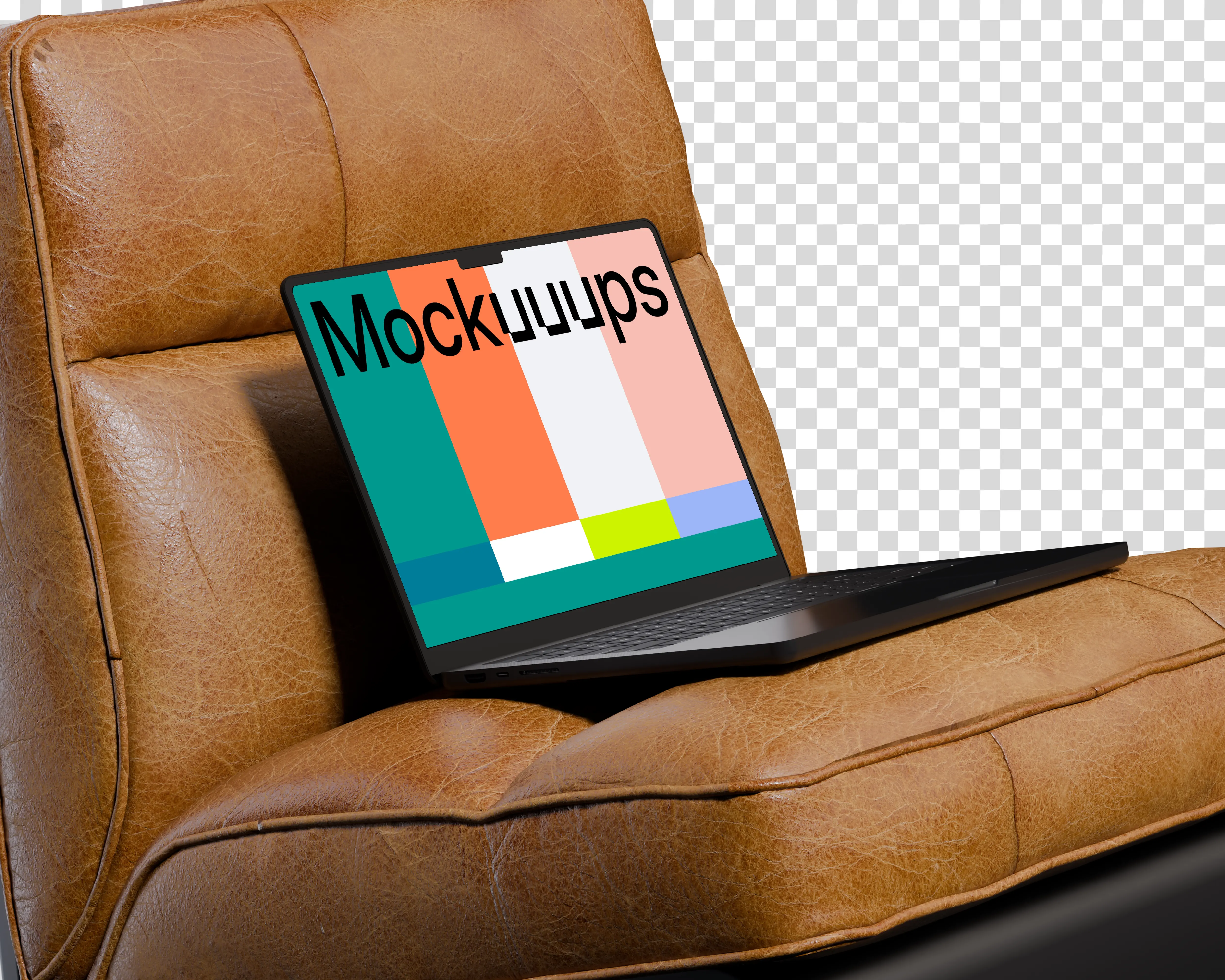 MacBook Pro mockup on a vintage leather sofa