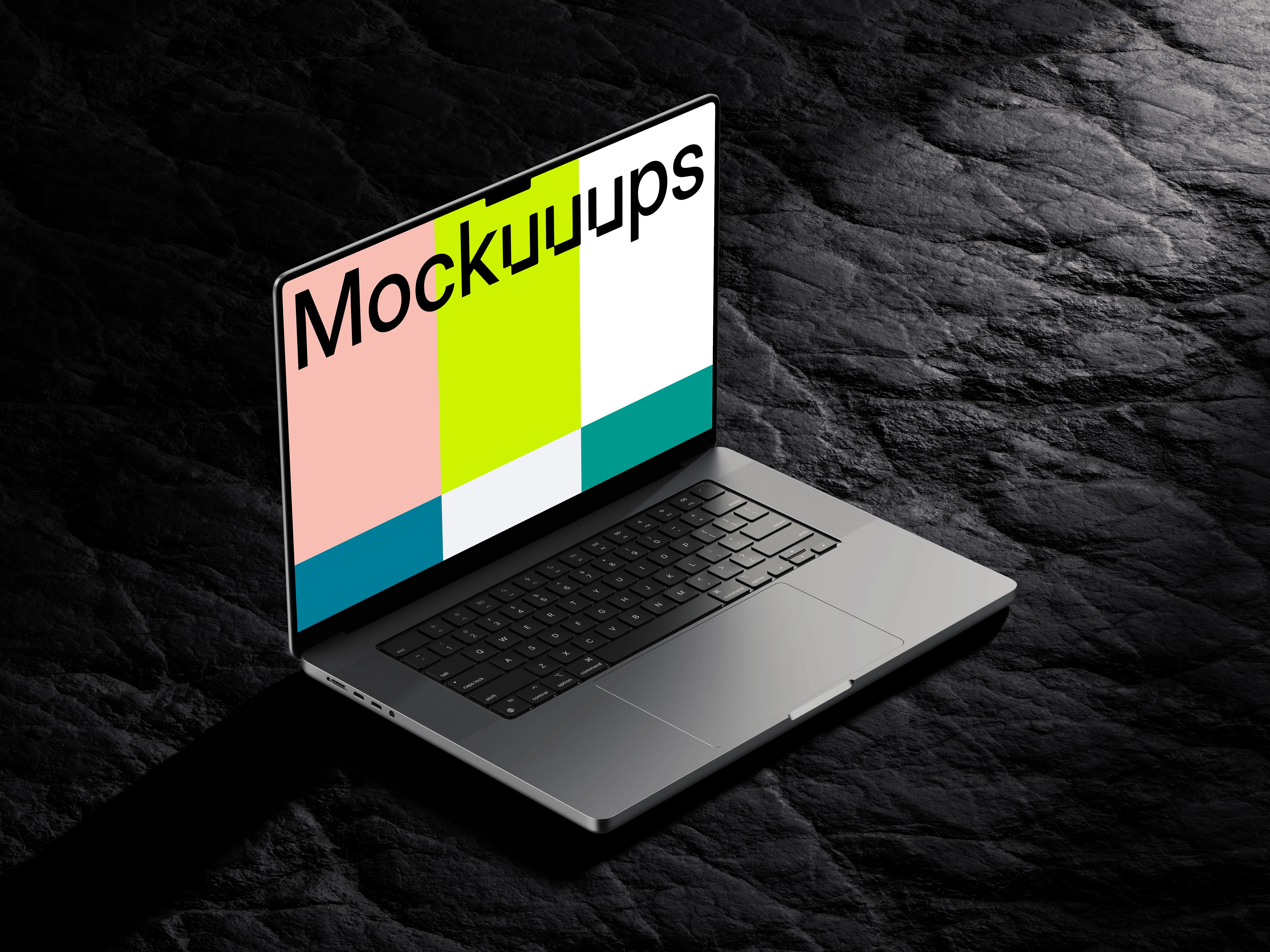 MacBook Pro mockup on dark stone texture