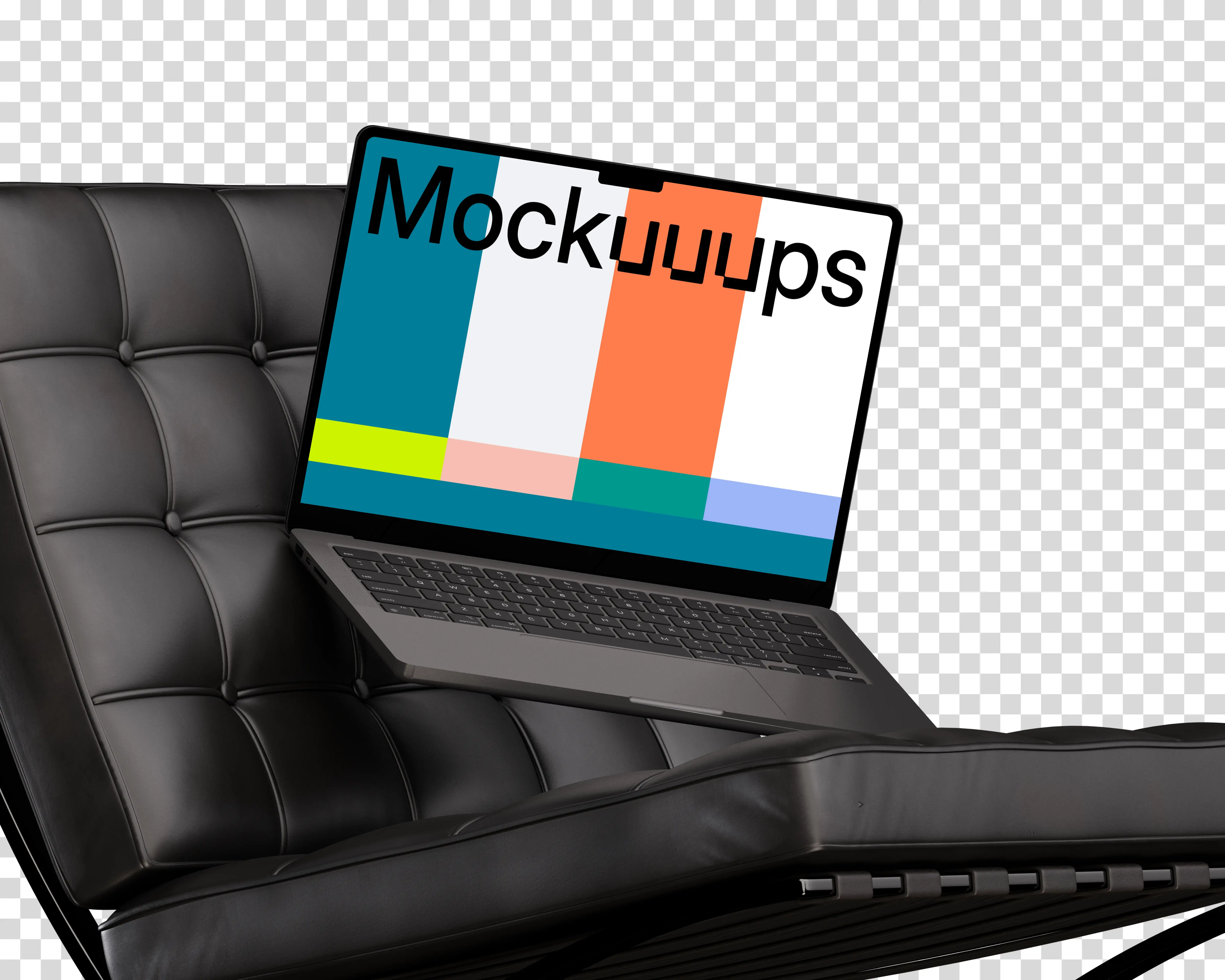 MacBook Pro mockup on leather office chair
