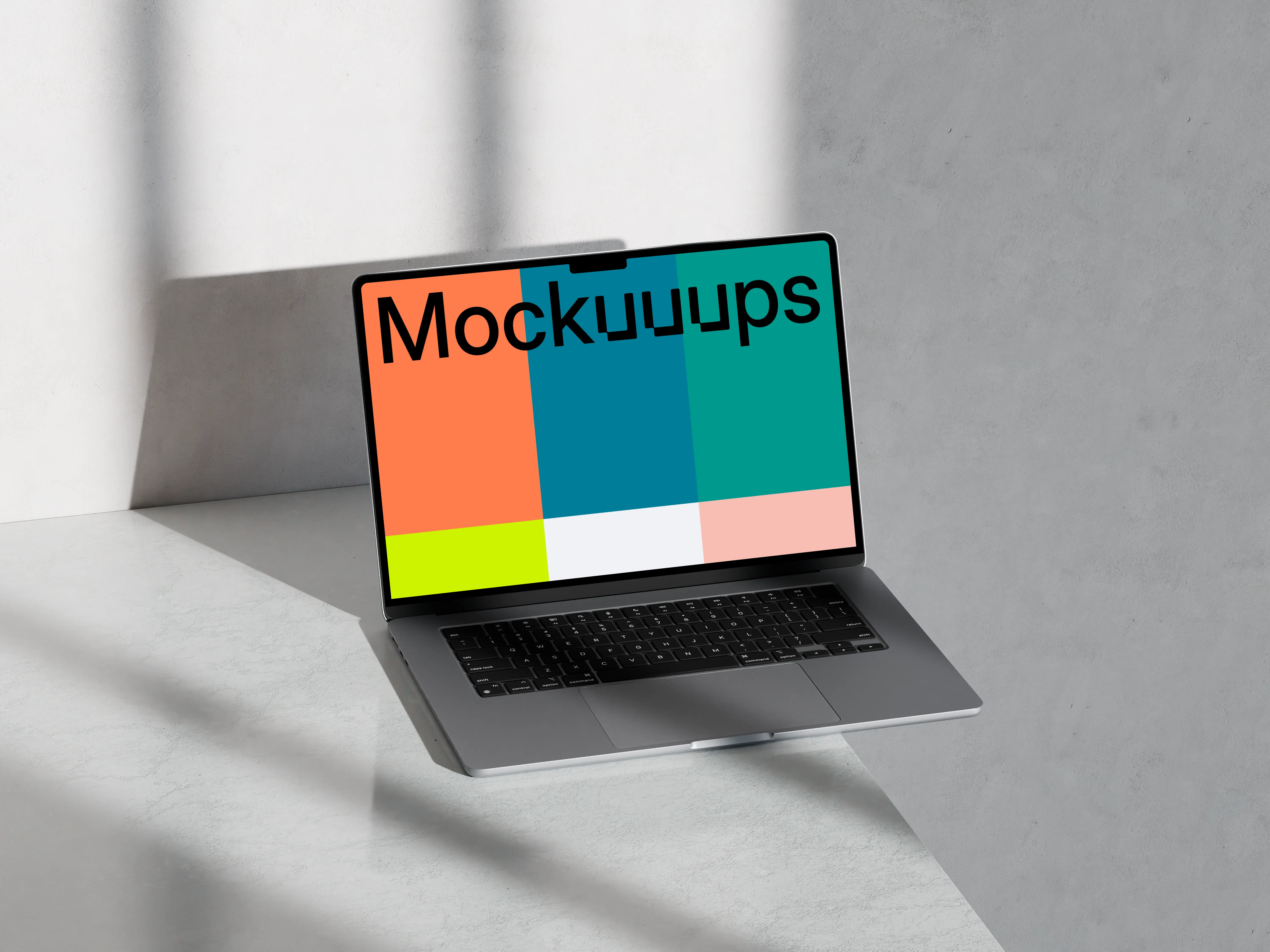 MacBook Pro mockup on marble surface with shadows