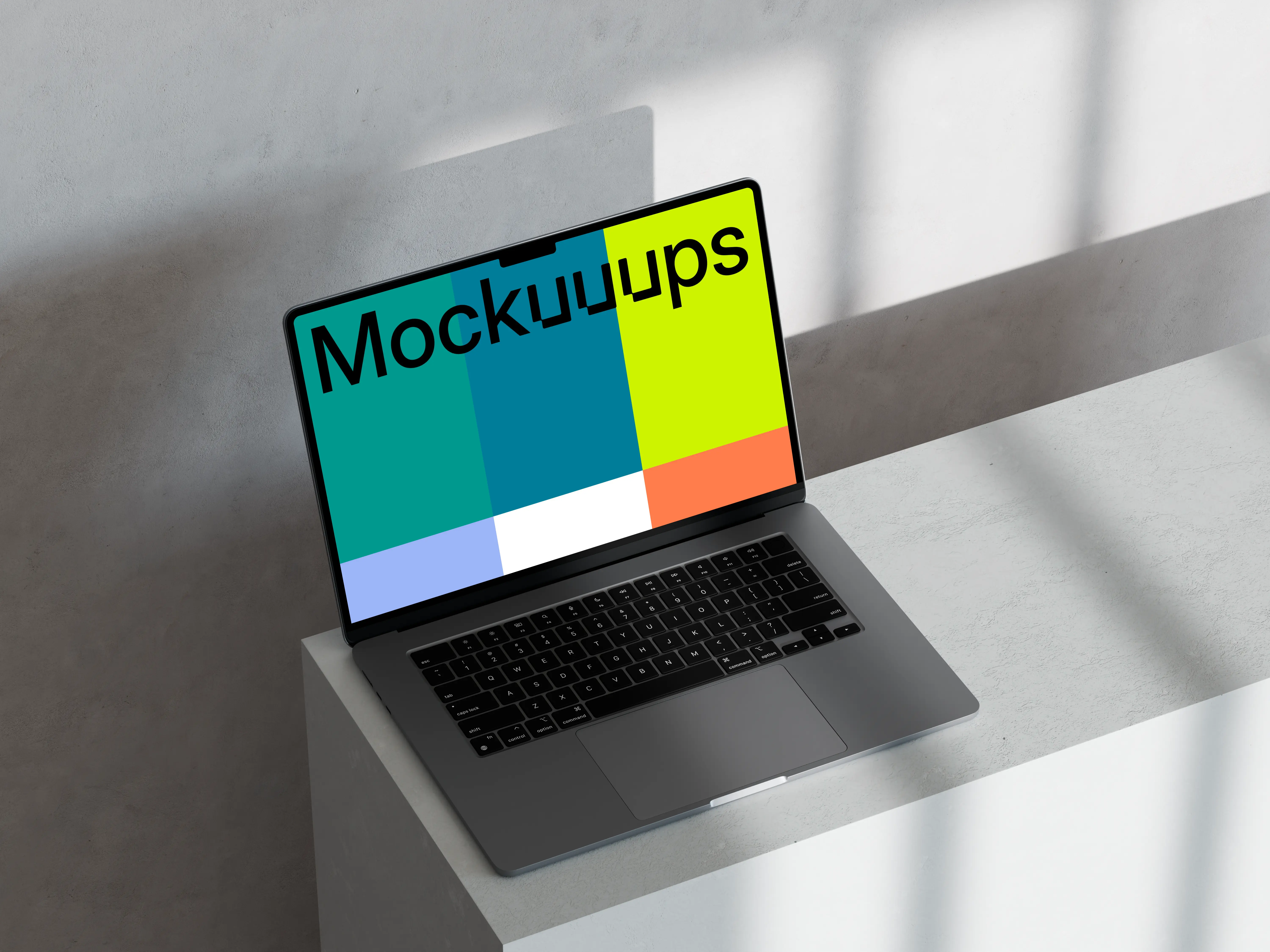MacBook Pro mockup on marble with dynamic shadows