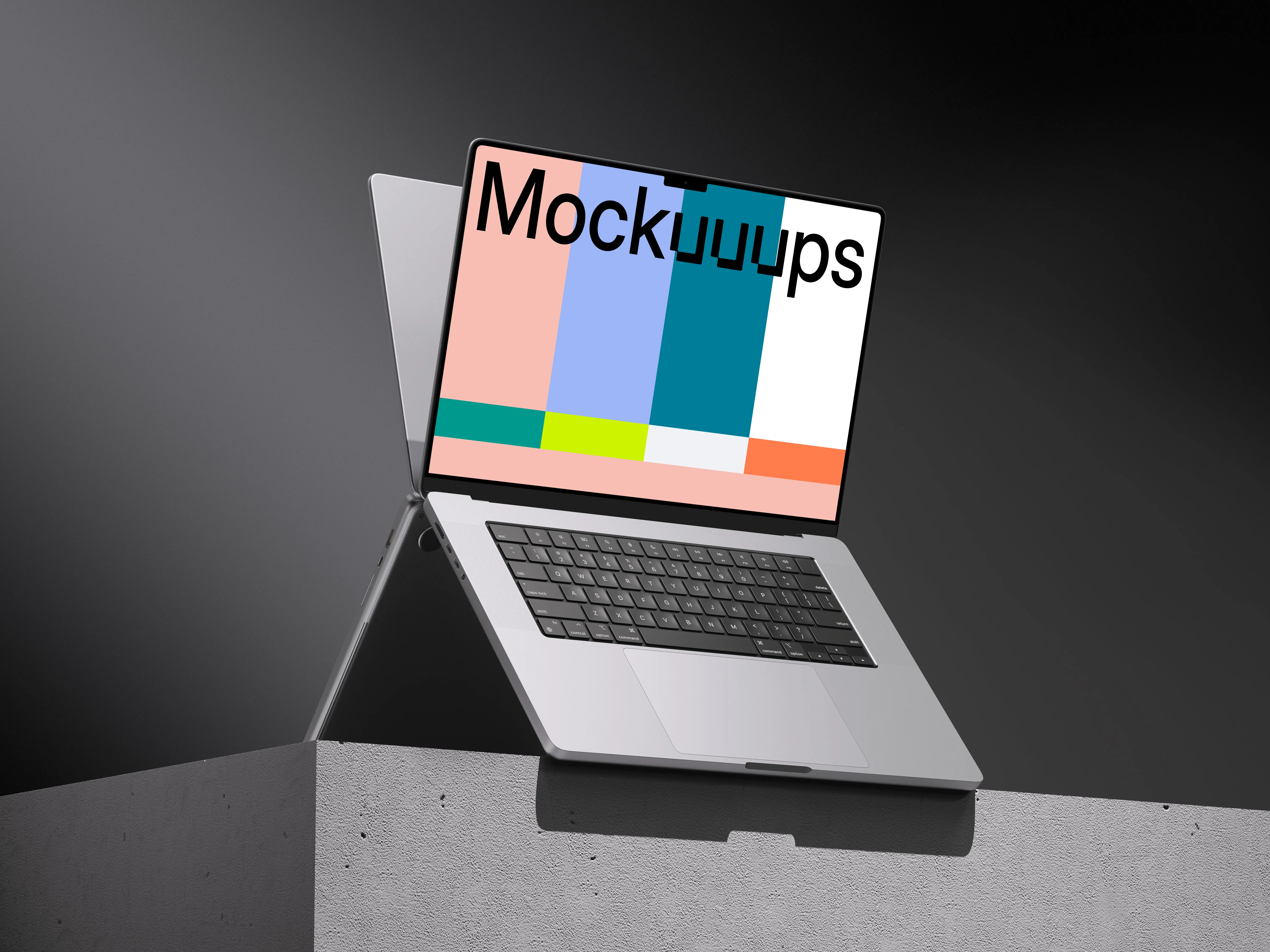 MacBook Pro Mockup on minimalist ledge against dark background