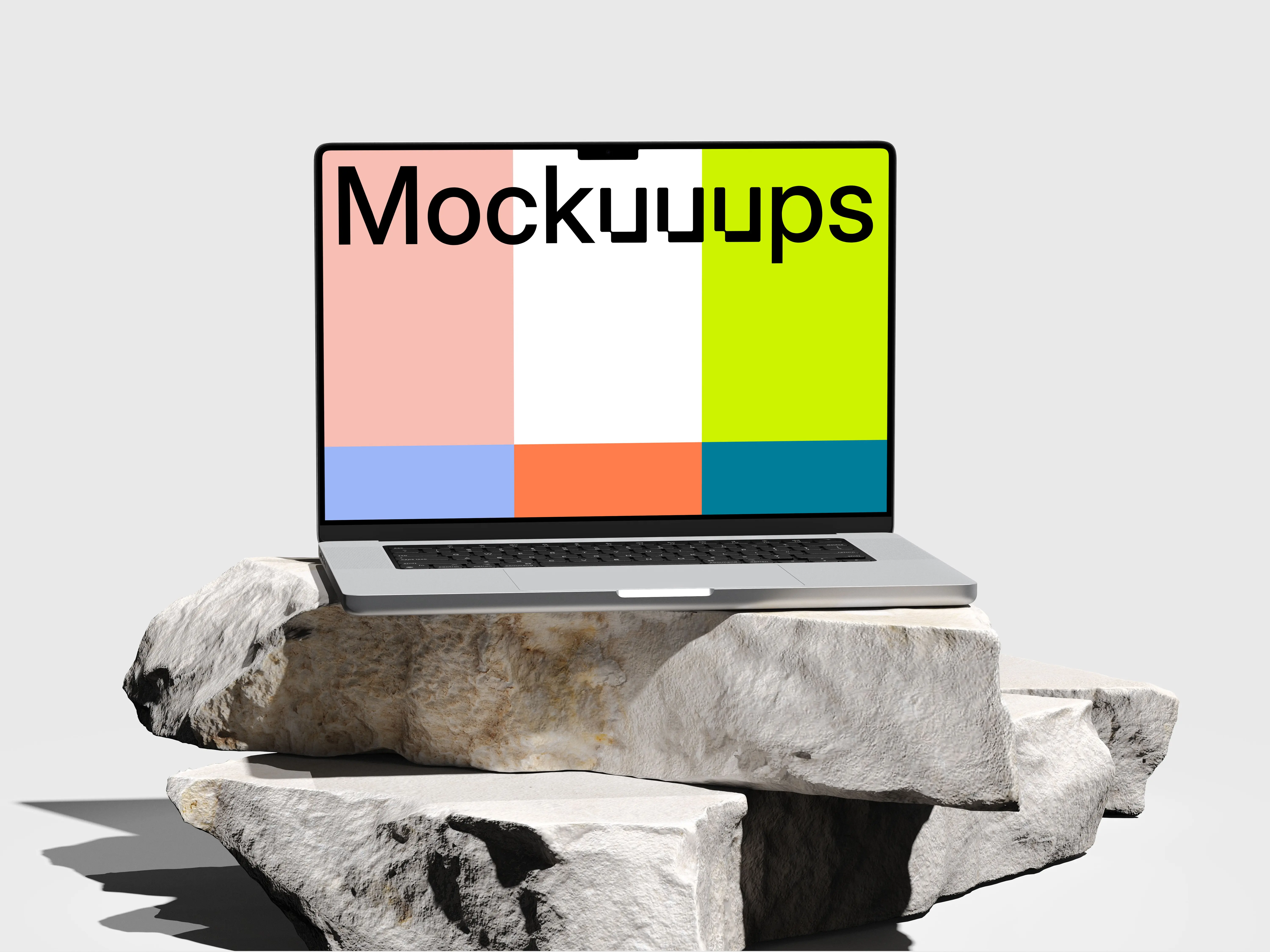 MacBook Pro mockup on natural stone platform