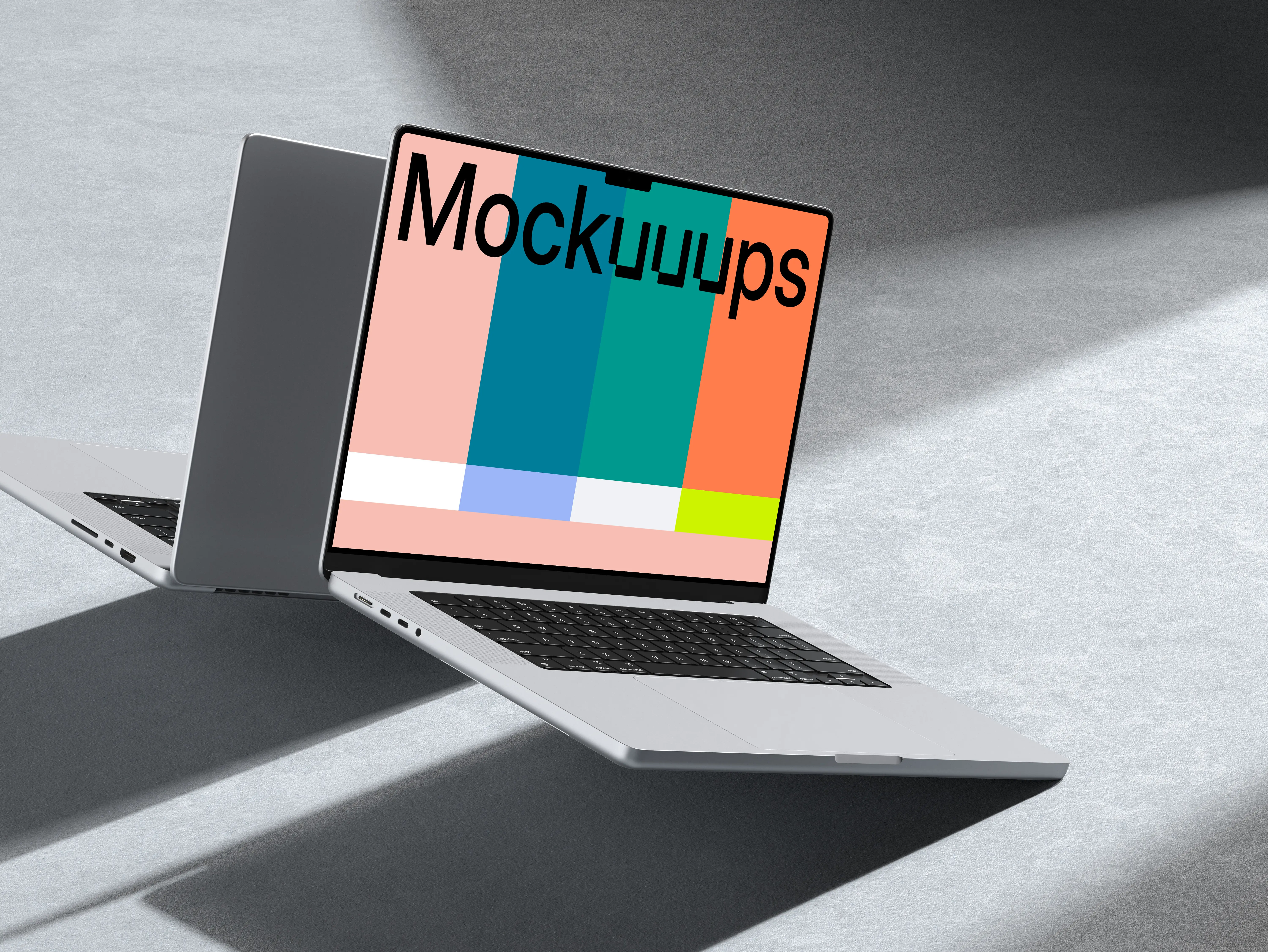 MacBook Pro mockup on textured surface with dynamic shadows