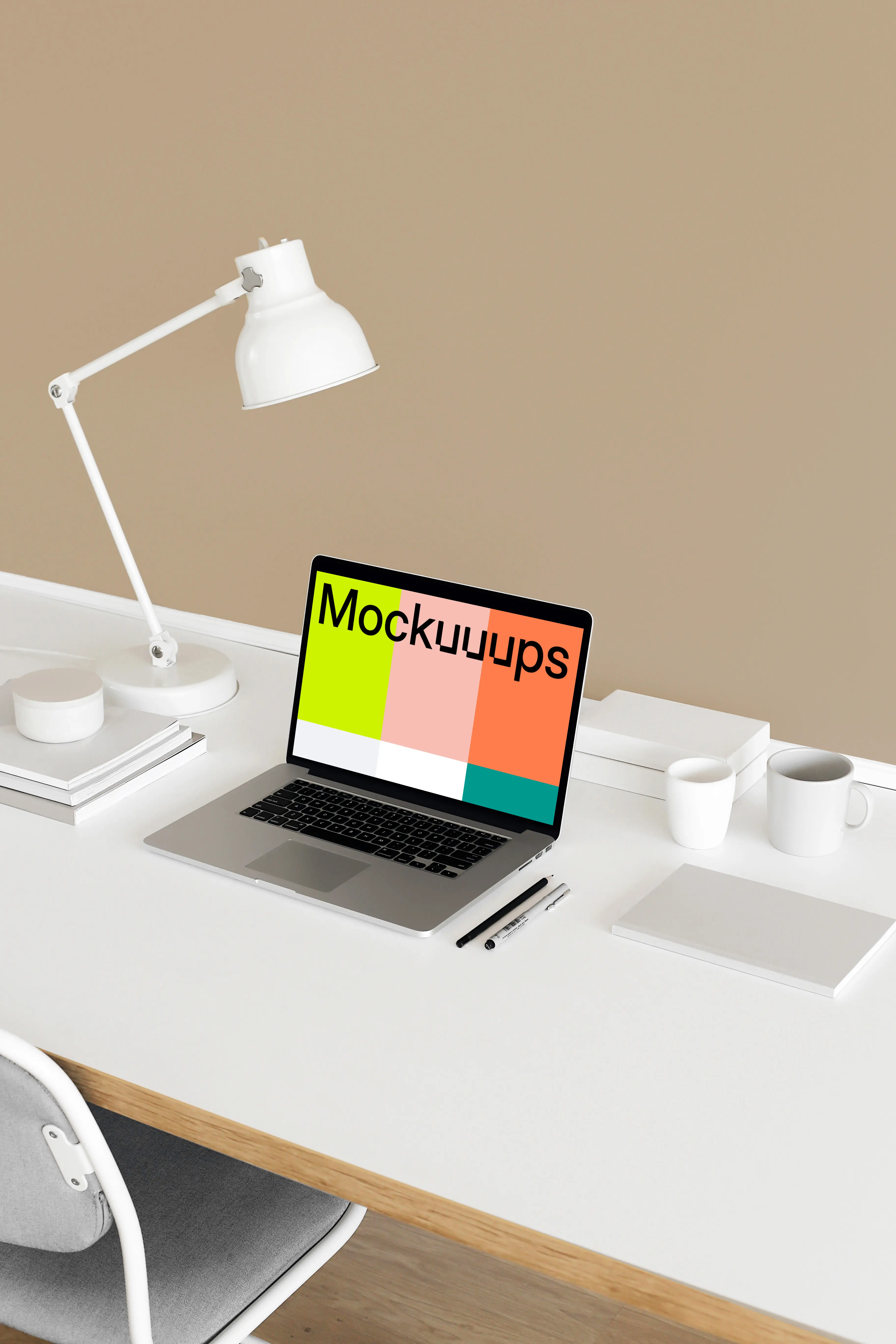 MacBook Pro mockup on the minimalistic table