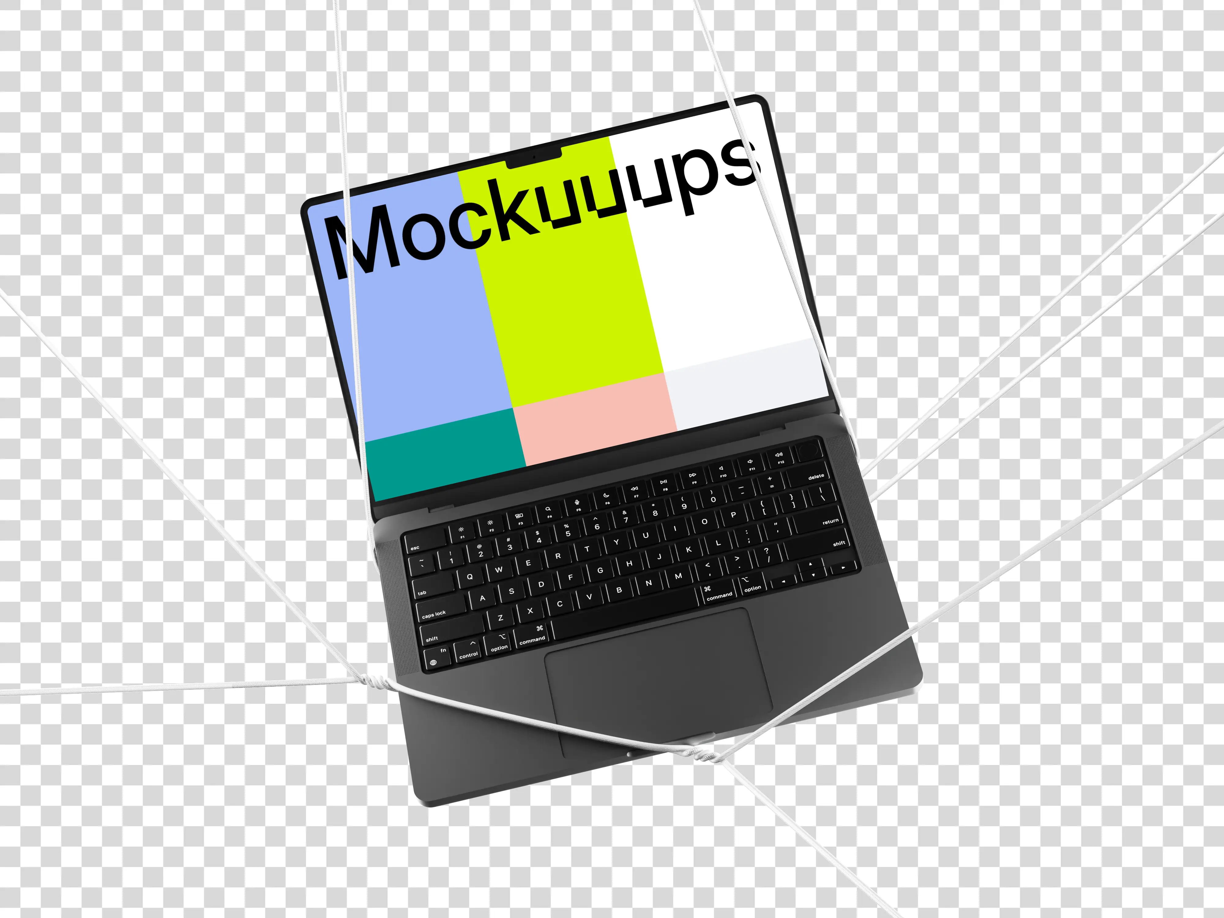 MacBook Pro mockup with isometric view on transparent background