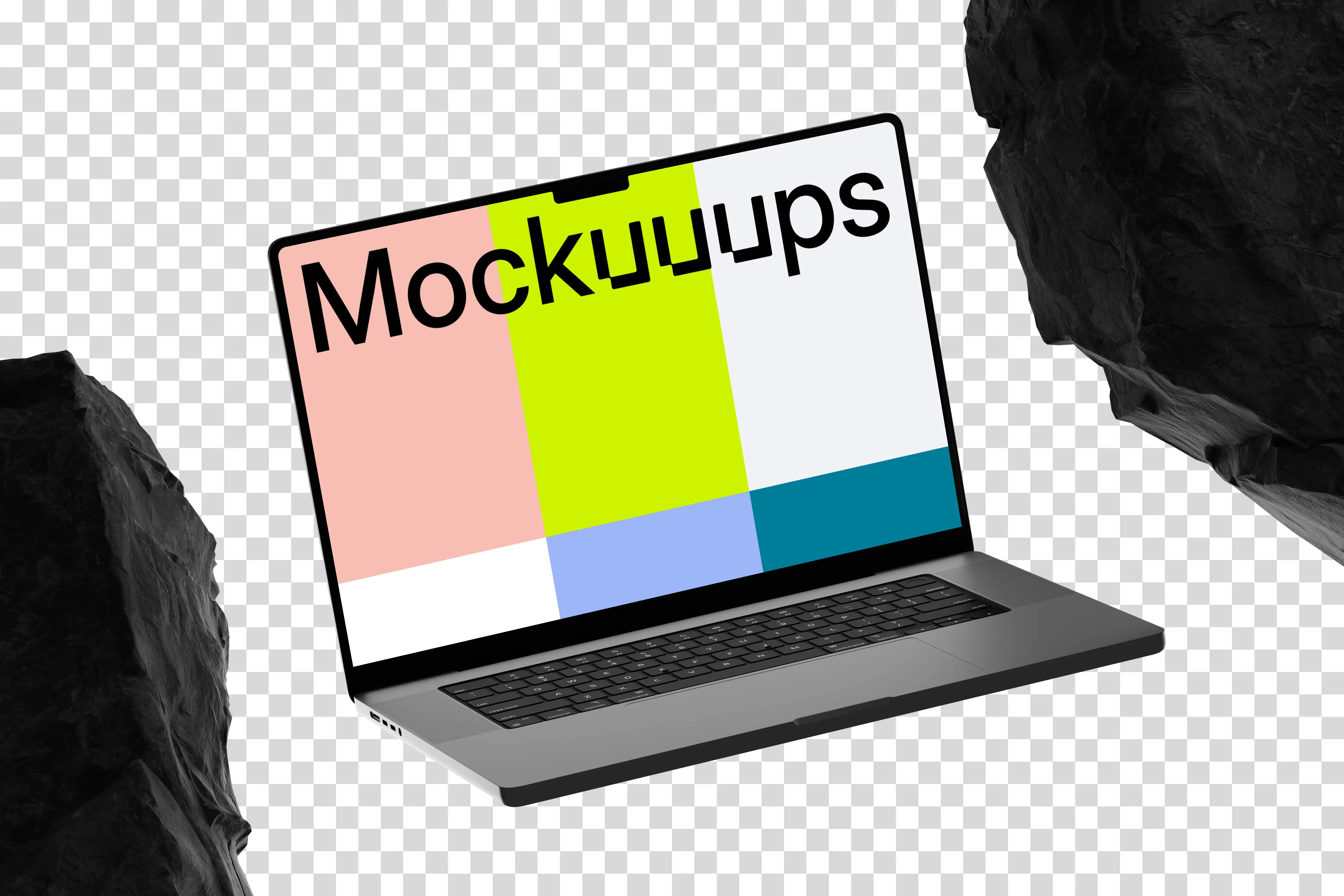 MacBook Pro mockup with rocky shadows