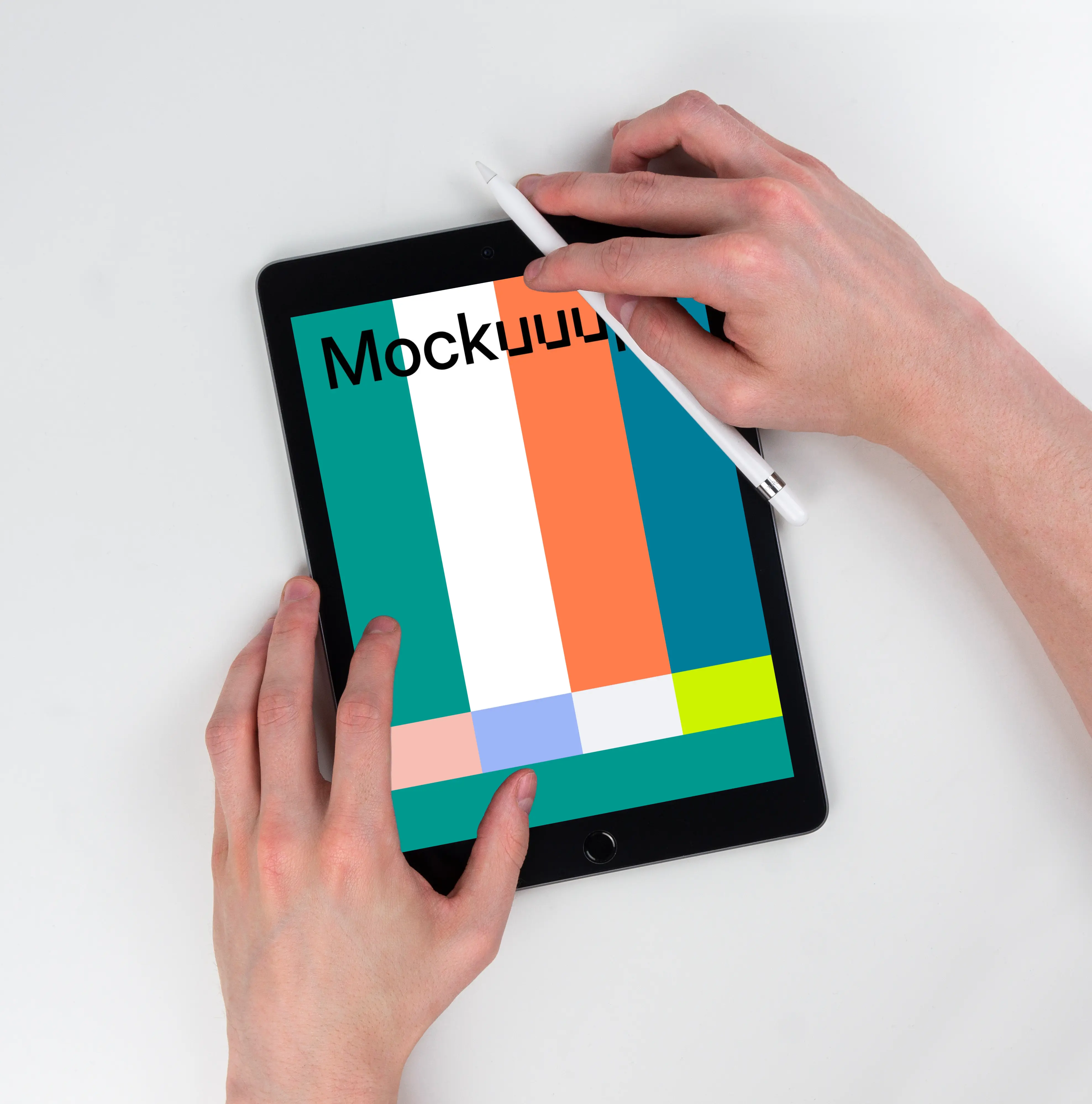 Male hands drawing on iPad Mini mockup