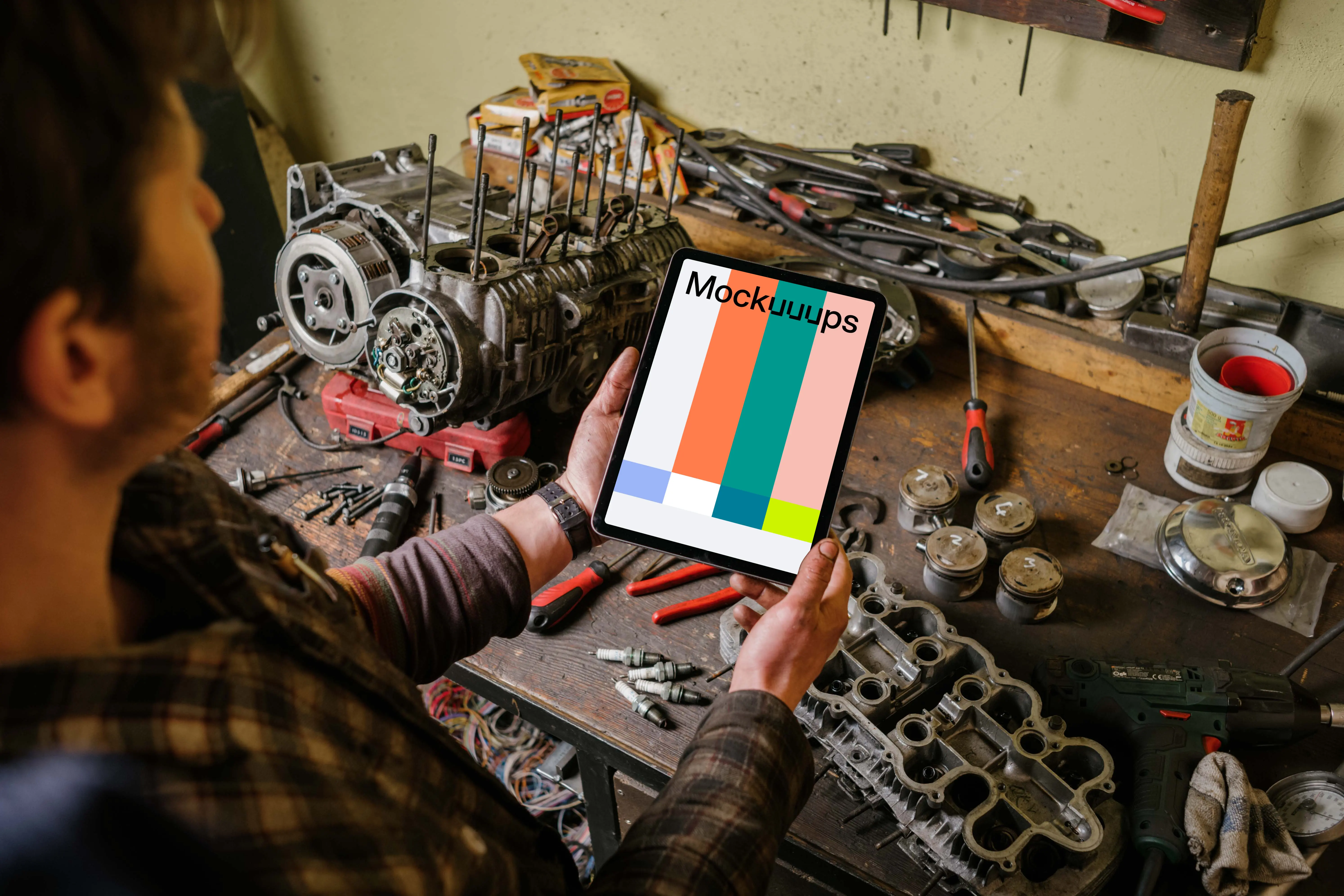 Man holding an iPad Air mockup