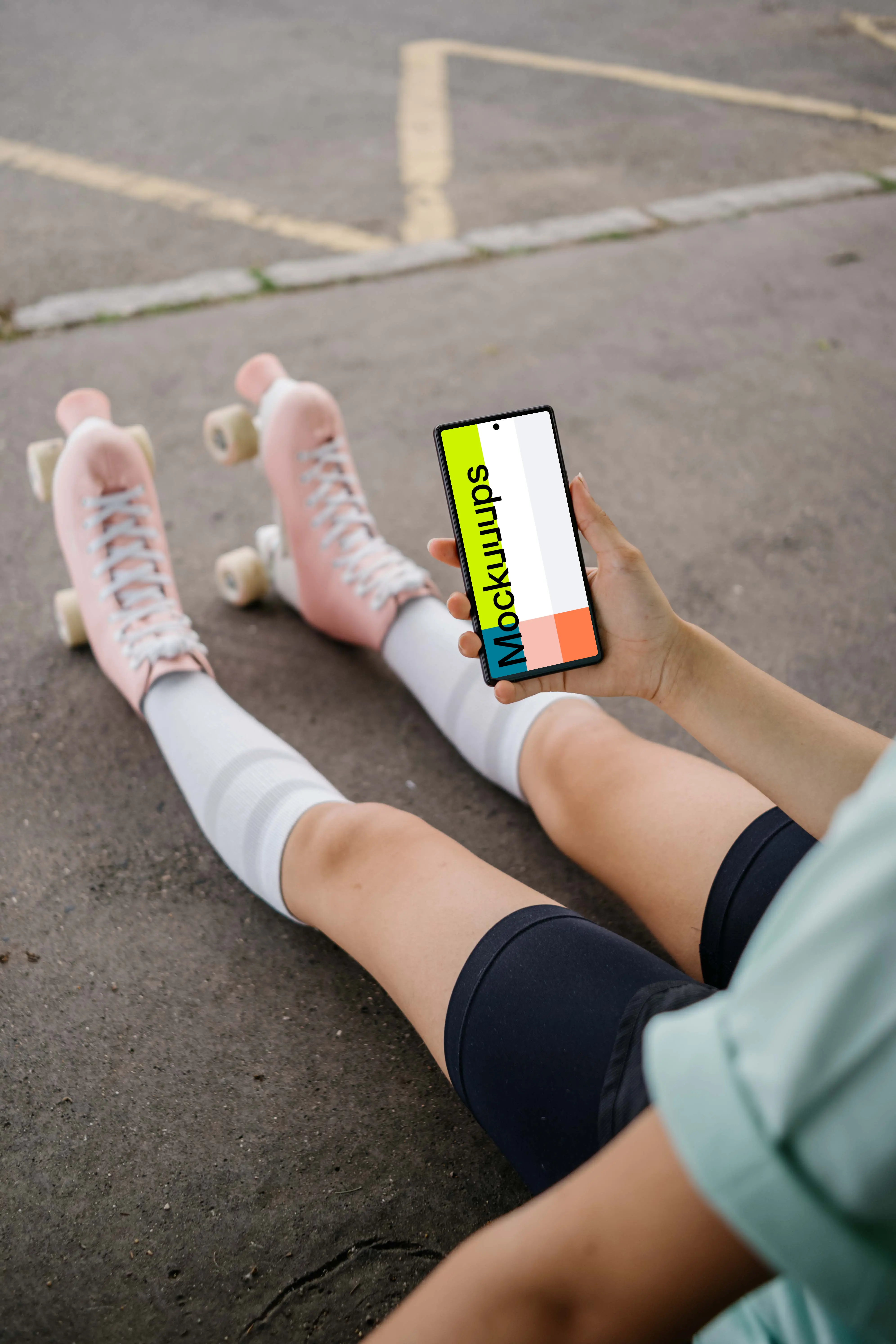 Person holding a phone mockup