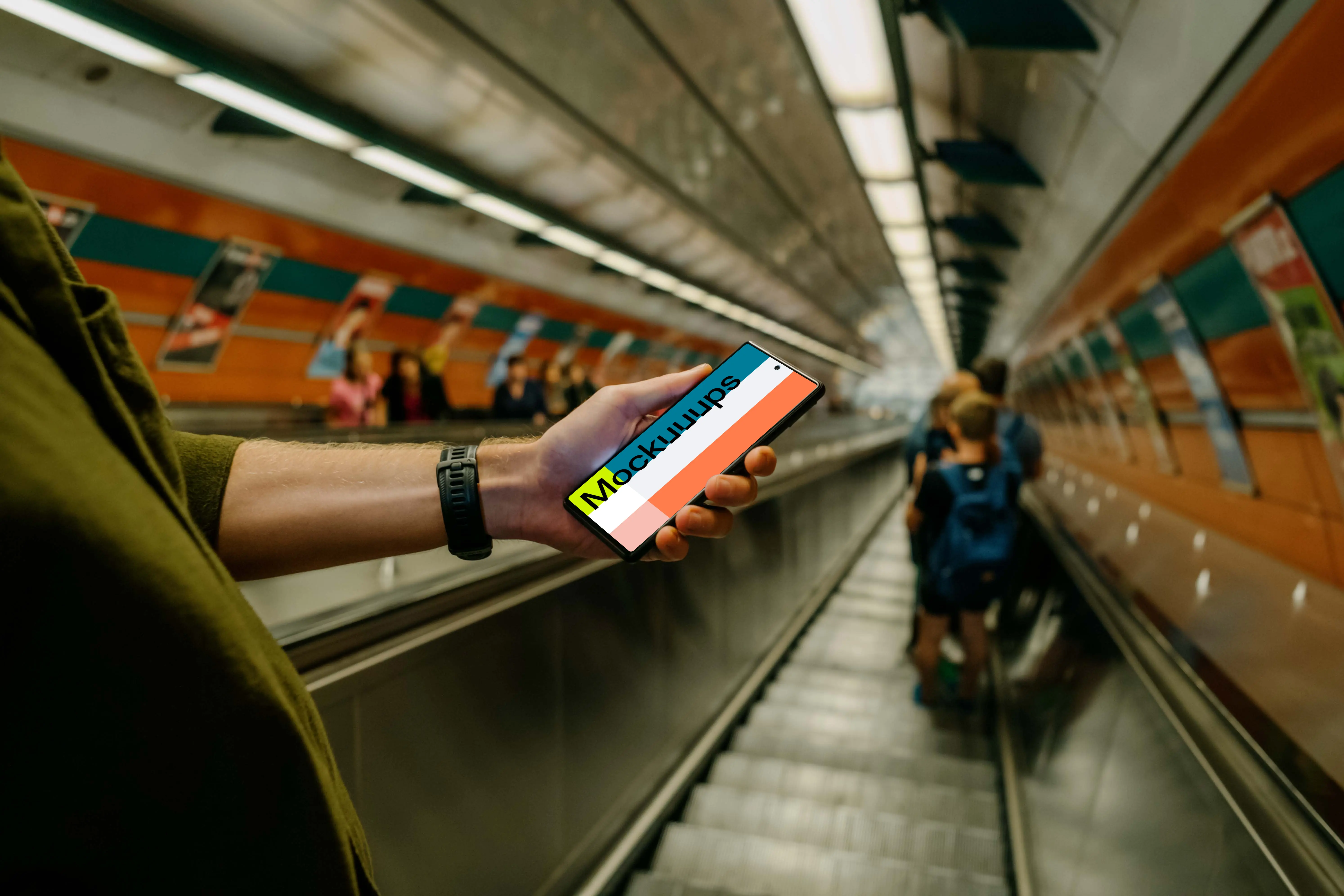 Person holding a smartphone mockup