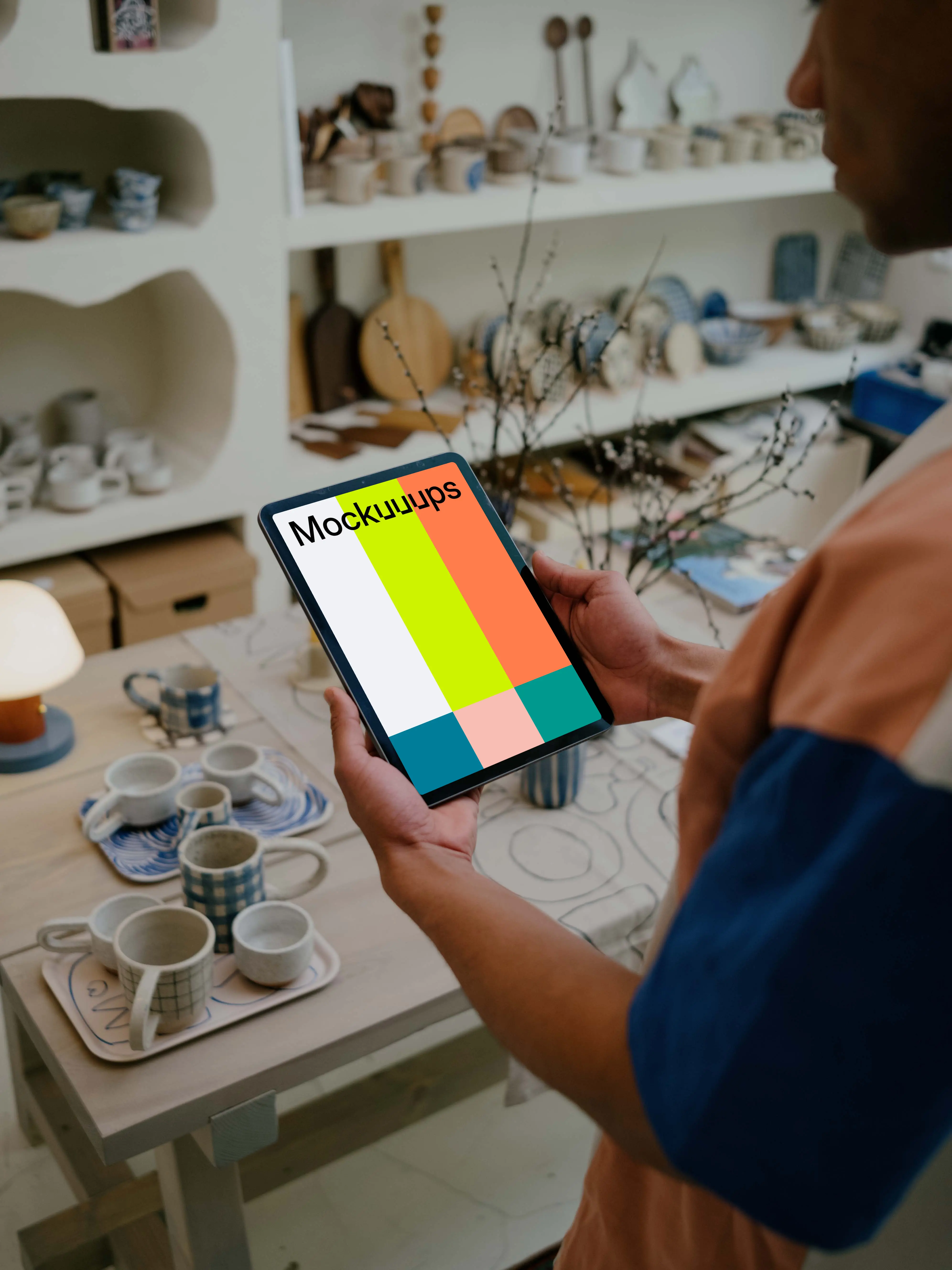 Person reading on tablet mockup